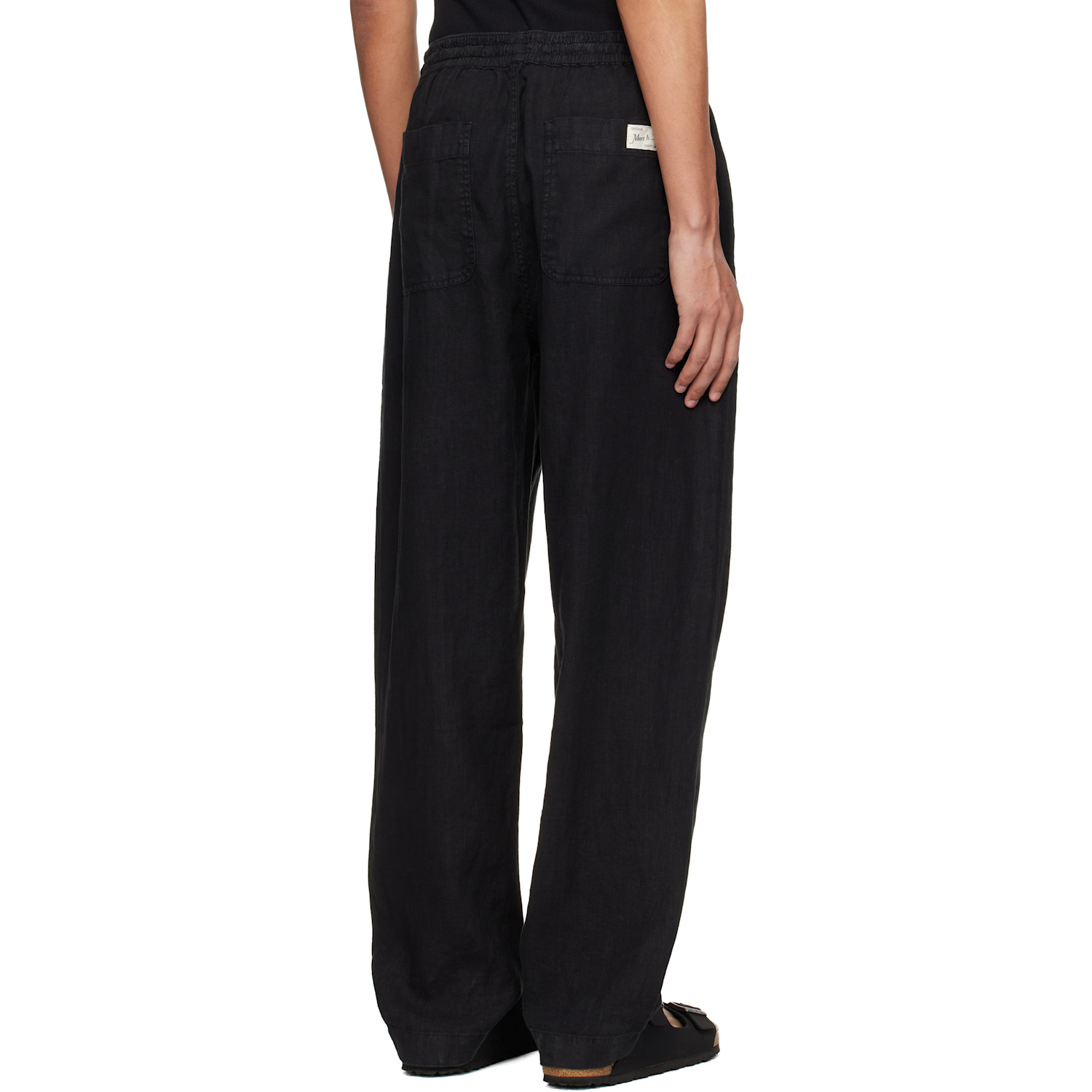  Merz B. Schwanen Black Drawstring Worker's Linen Trousers 