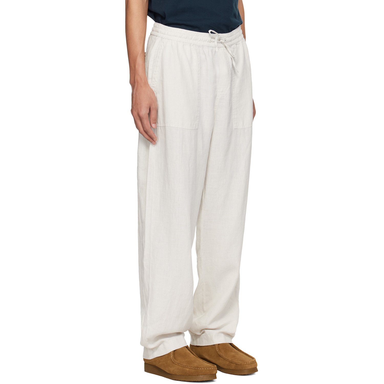  Merz B. Schwanen Off-white Drawstring Worker's Linen Trousers 