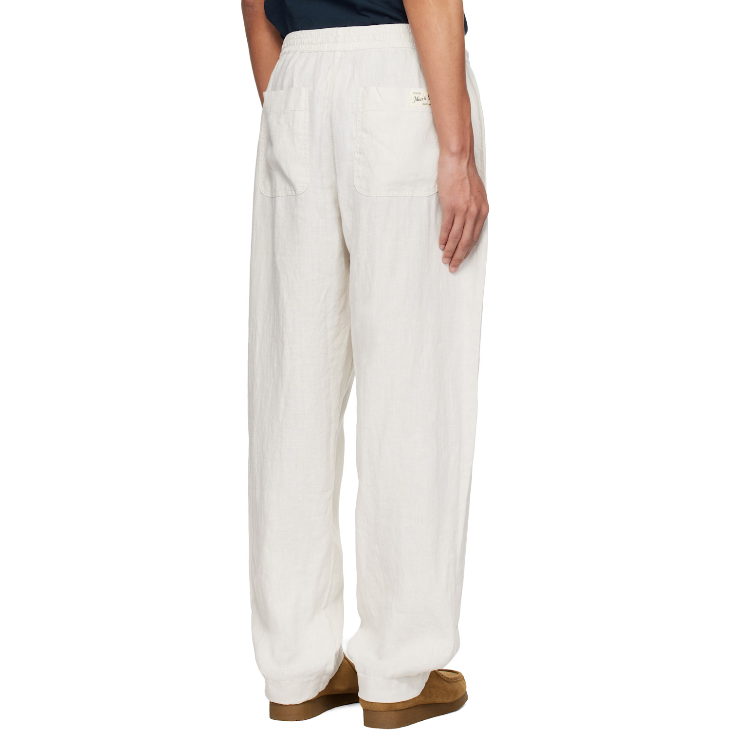  Merz B. Schwanen Off-white Drawstring Worker's Linen Trousers 