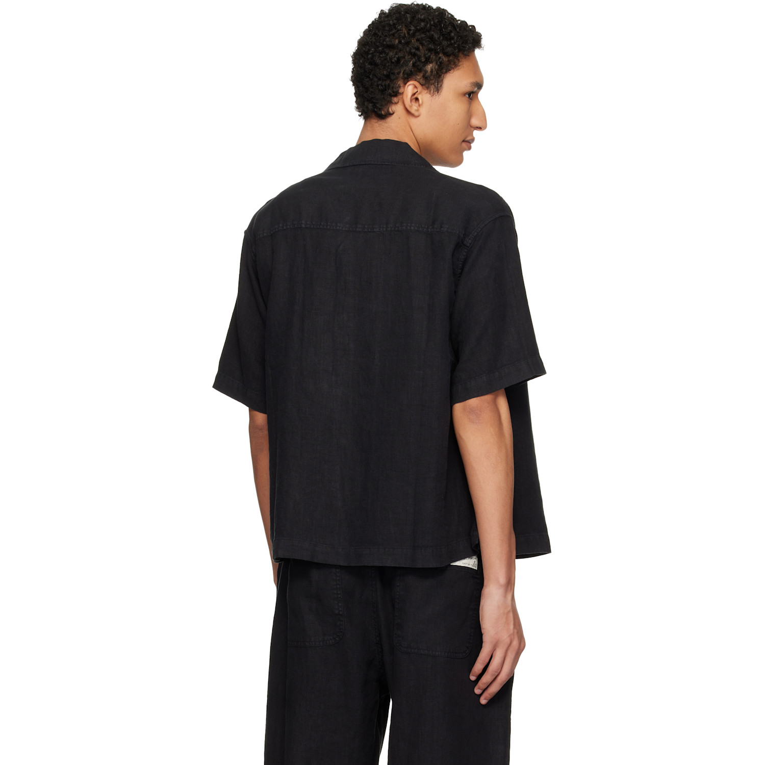  Merz B. Schwanen Black Linen Bowling Shirt 