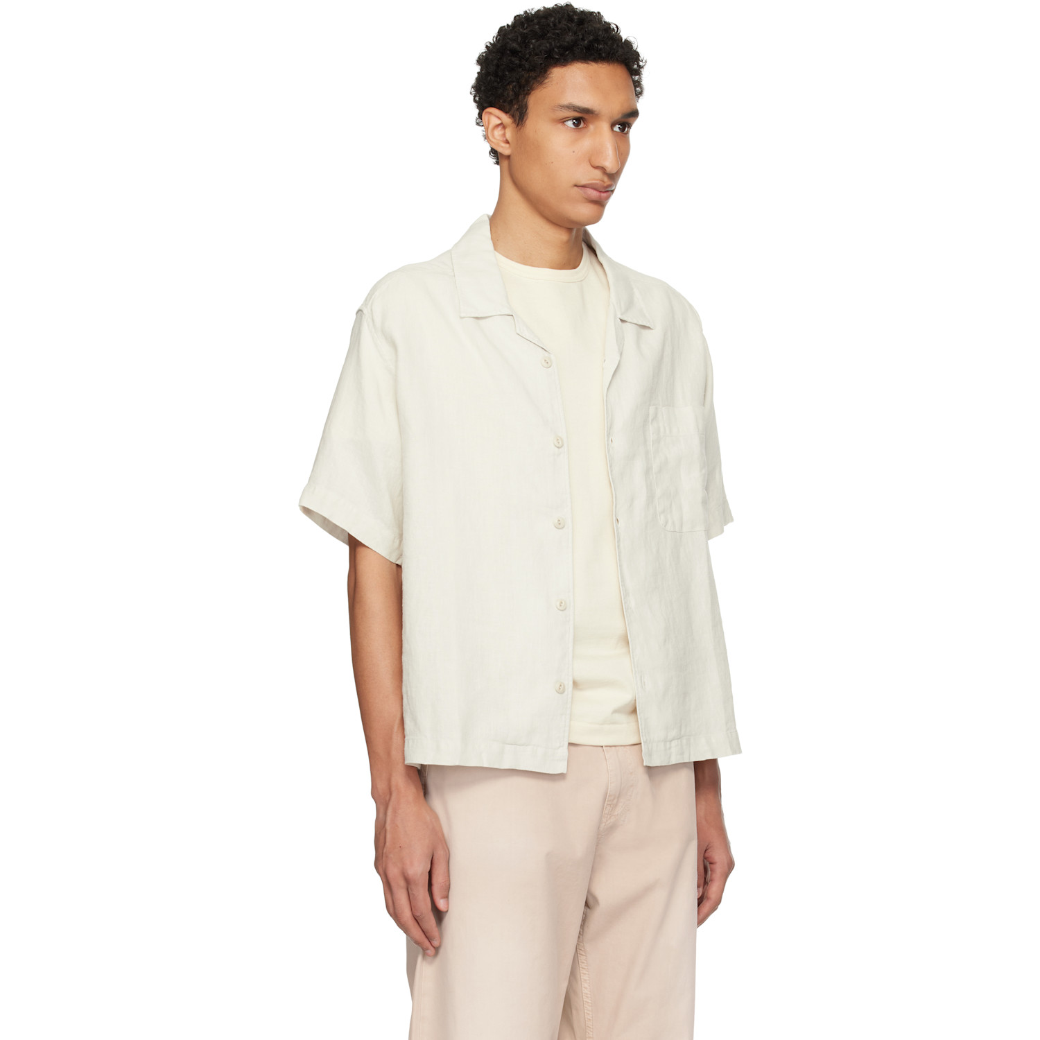  Merz B. Schwanen Off-white Linen Bowling Shirt 