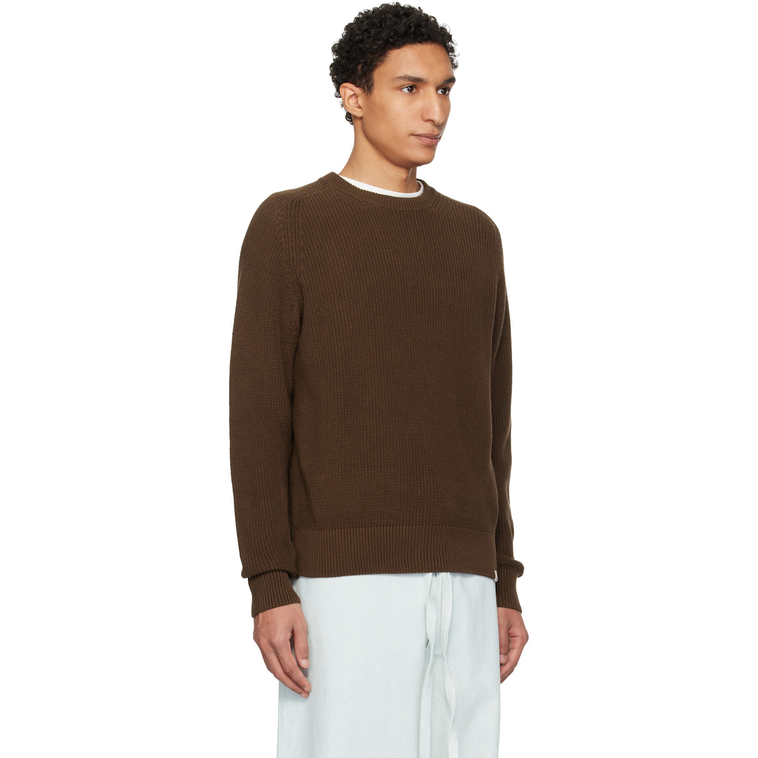  Merz B. Schwanen Brown Sturdy Ribbed Cotton Sweater 
