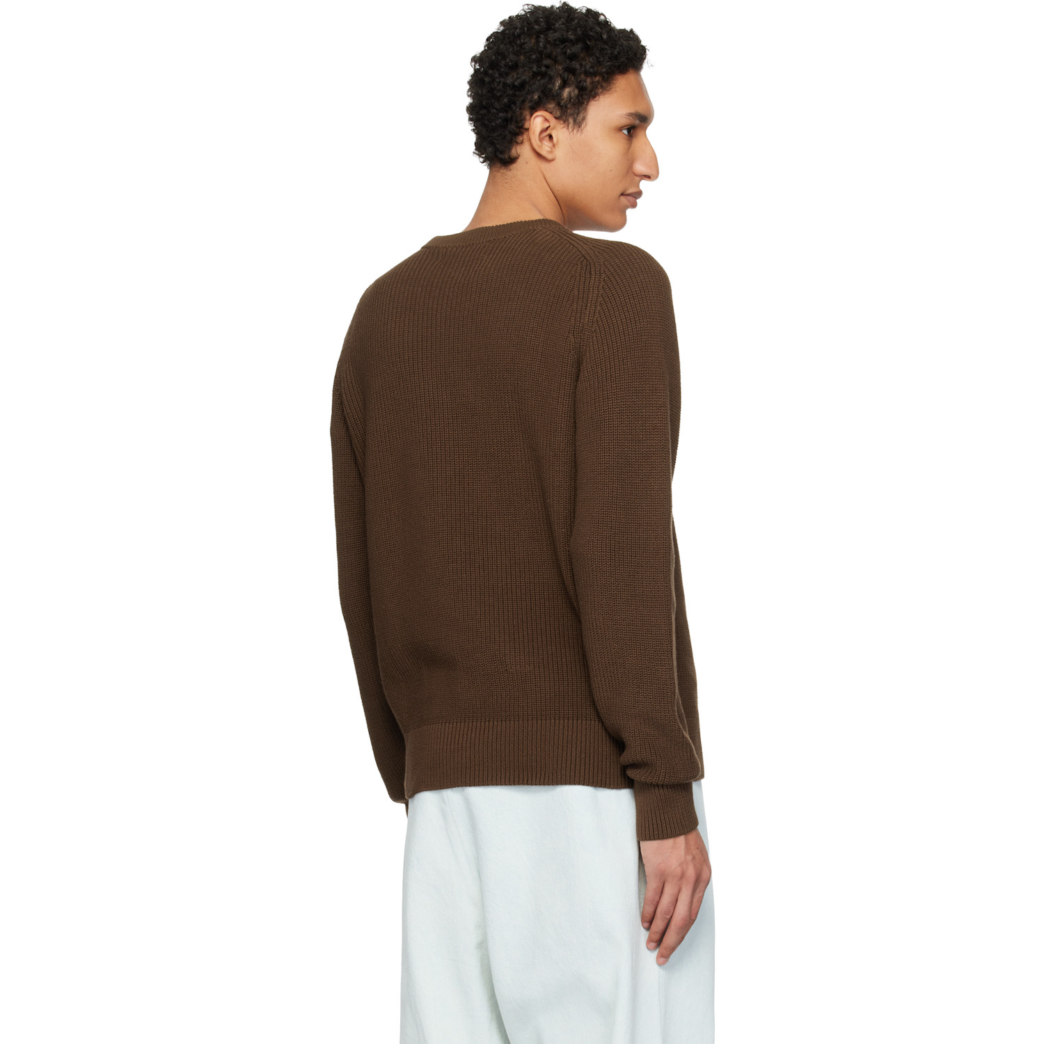  Merz B. Schwanen Brown Sturdy Ribbed Cotton Sweater 
