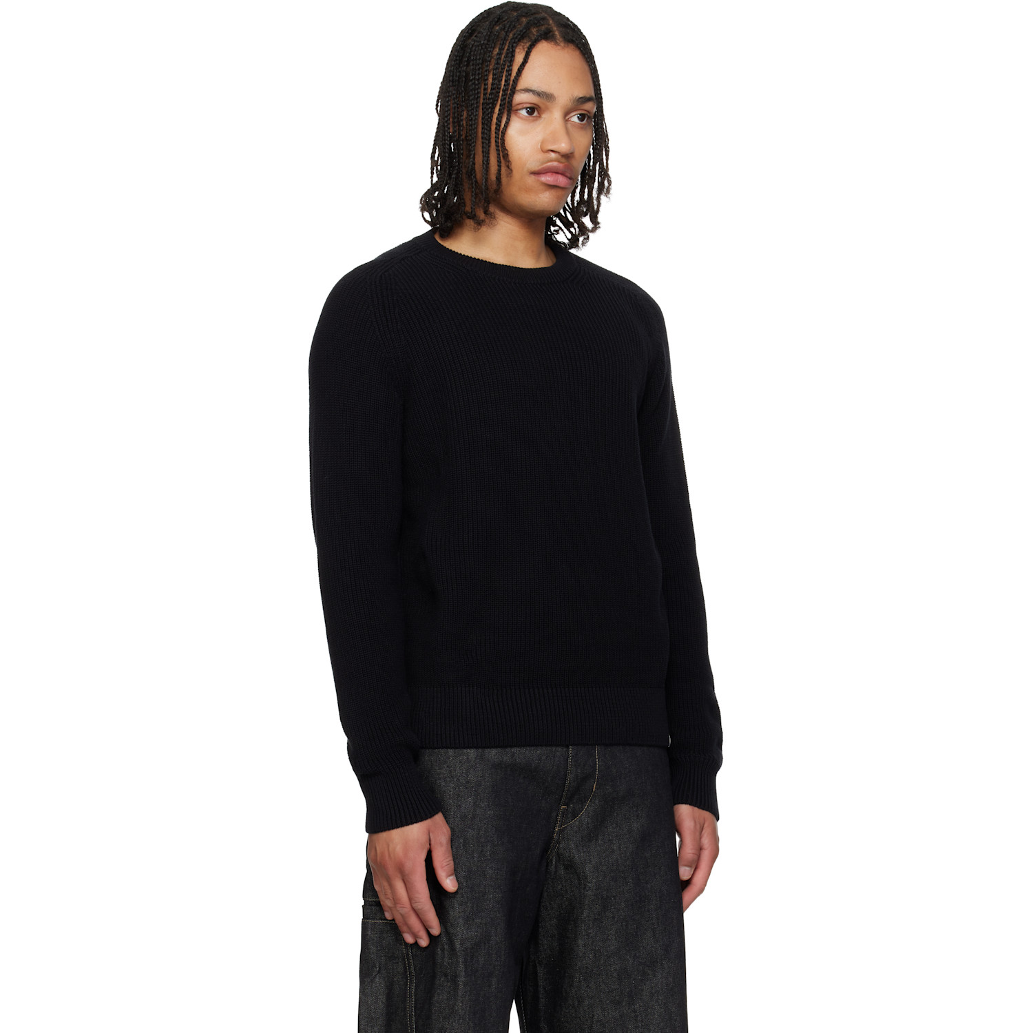  Merz B. Schwanen Black Sturdy Ribbed Cotton Sweater 