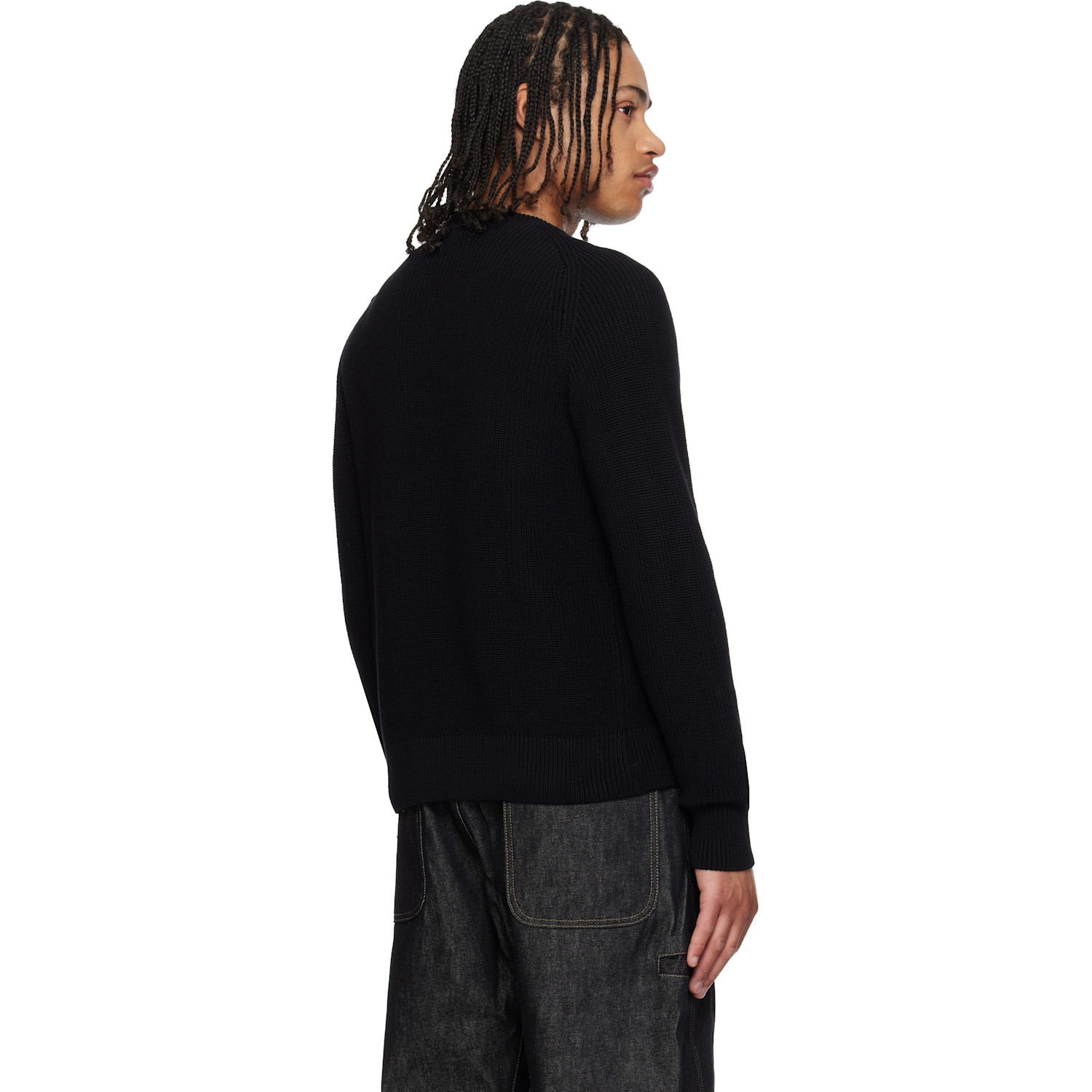  Merz B. Schwanen Black Sturdy Ribbed Cotton Sweater 