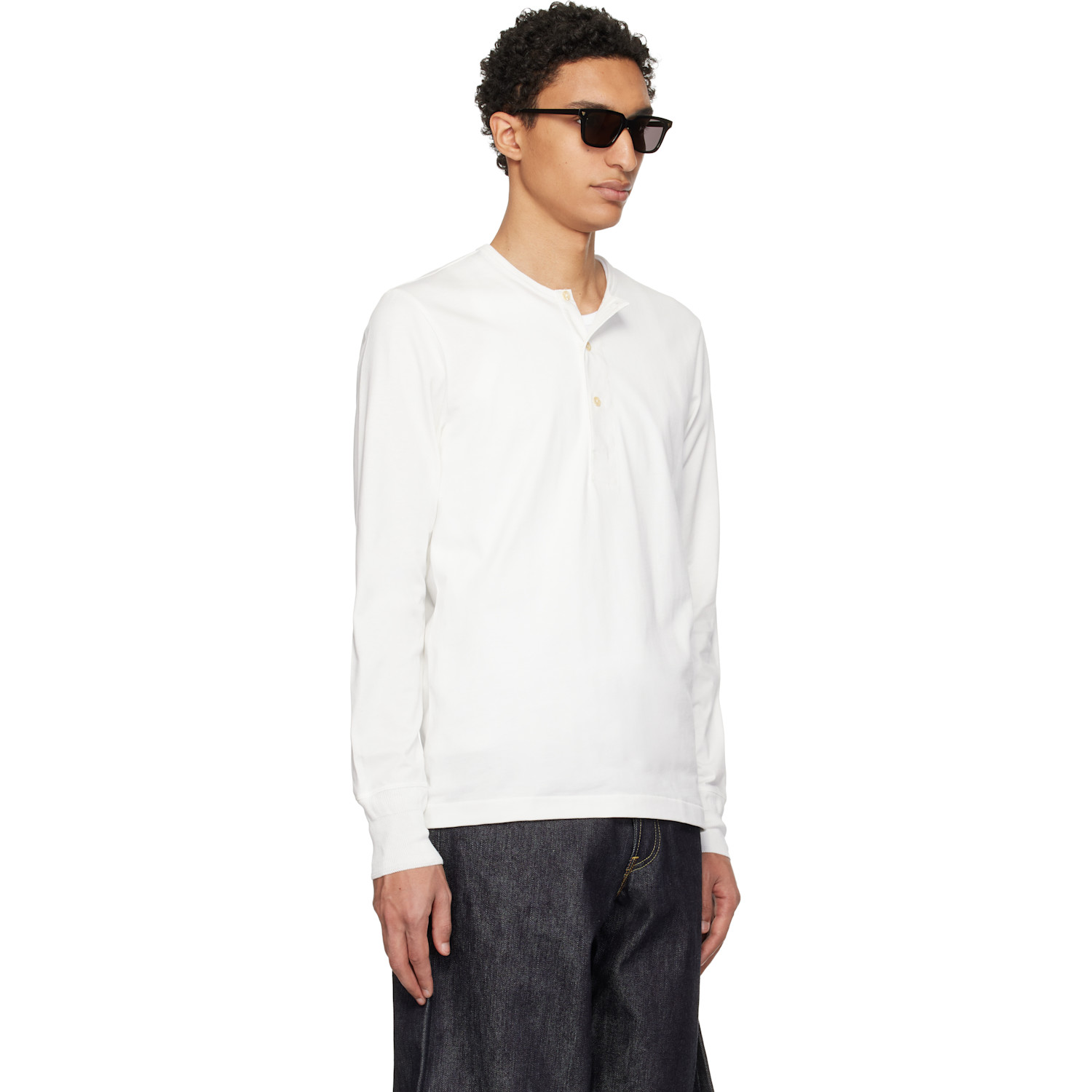  Merz B. Schwanen White 2m06 Mid-century Machine Refined Fit Long Sleeve Henley 
