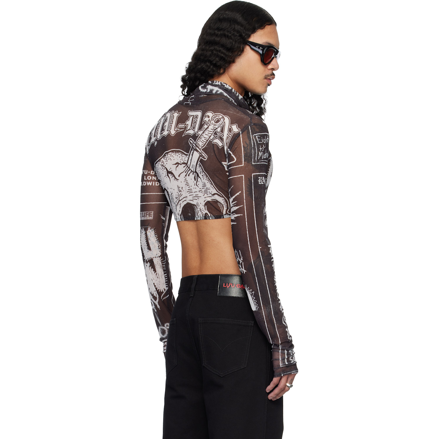  Lu'u Dan Black Masked Mesh Crop Top 