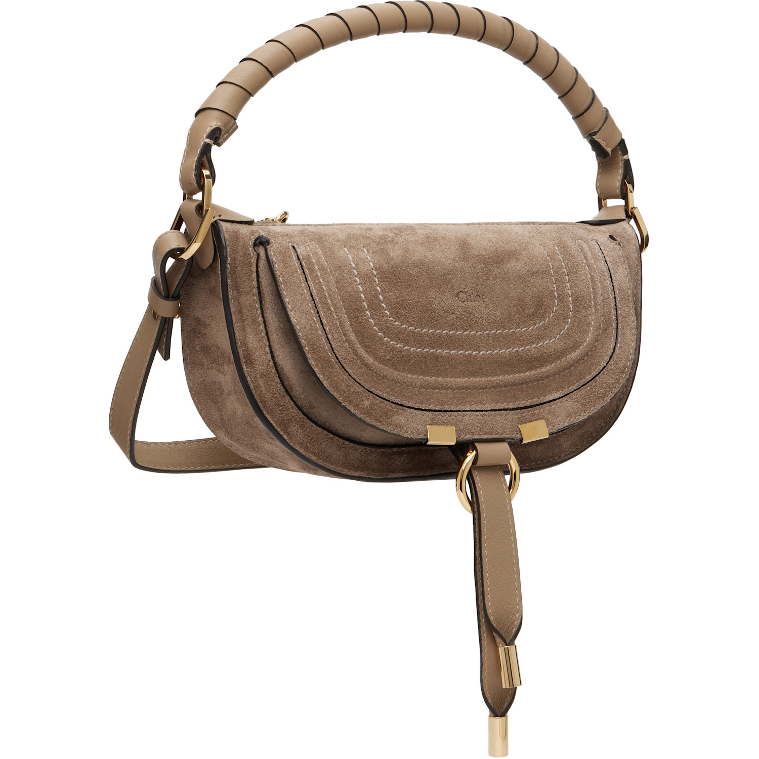  Chloé Taupe Suede Leather Mini Marcie Shoulder Bag 
