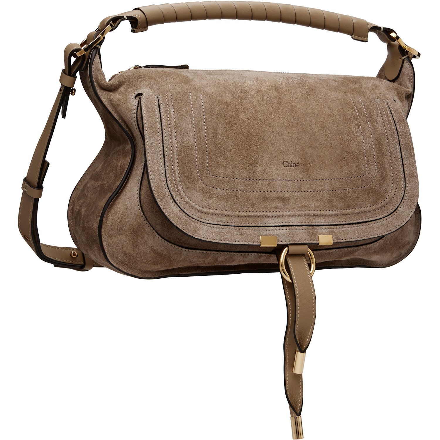  Chloé Taupe Suede Leather Small Marcie Shoulder Bag 