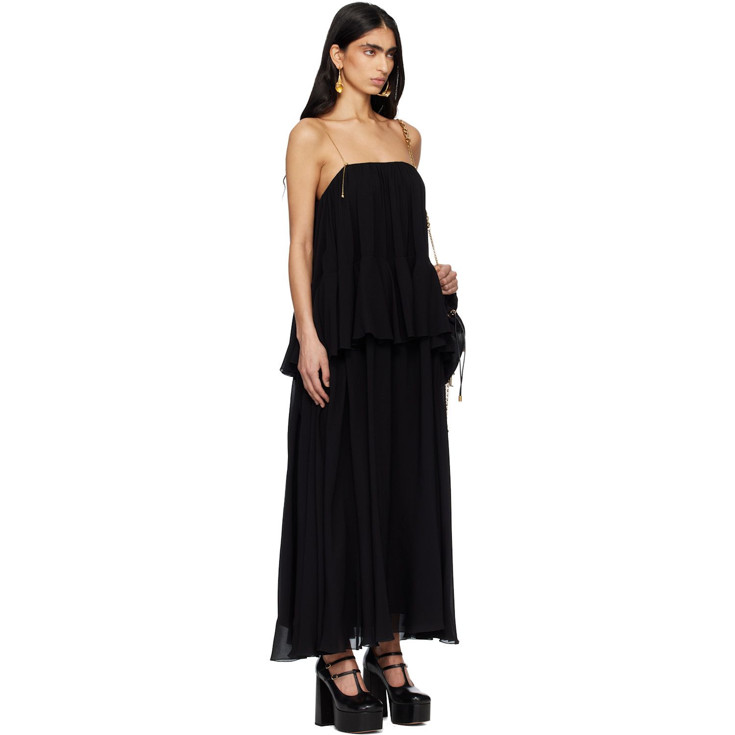  Chloé Black Sleeveless Silk Georgette Maxi Dress 