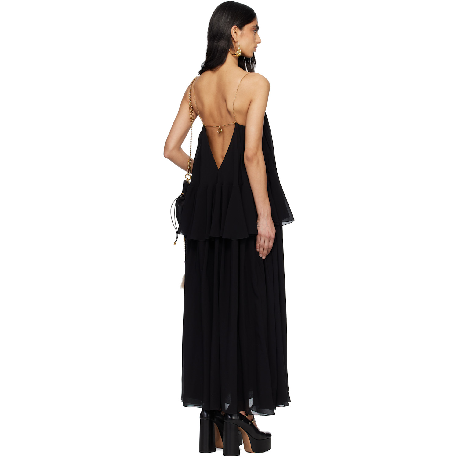  Chloé Black Sleeveless Silk Georgette Maxi Dress 