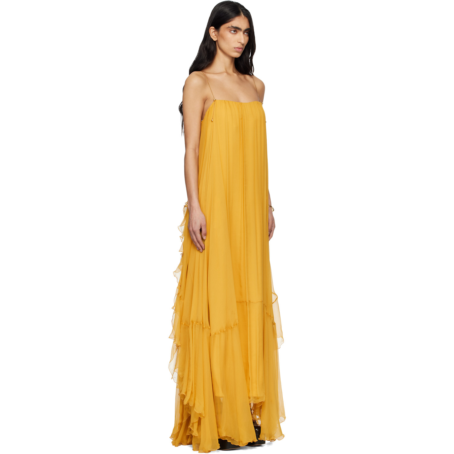  Chloé Yellow Sleeveless Silk Mousseline Maxi Dress 