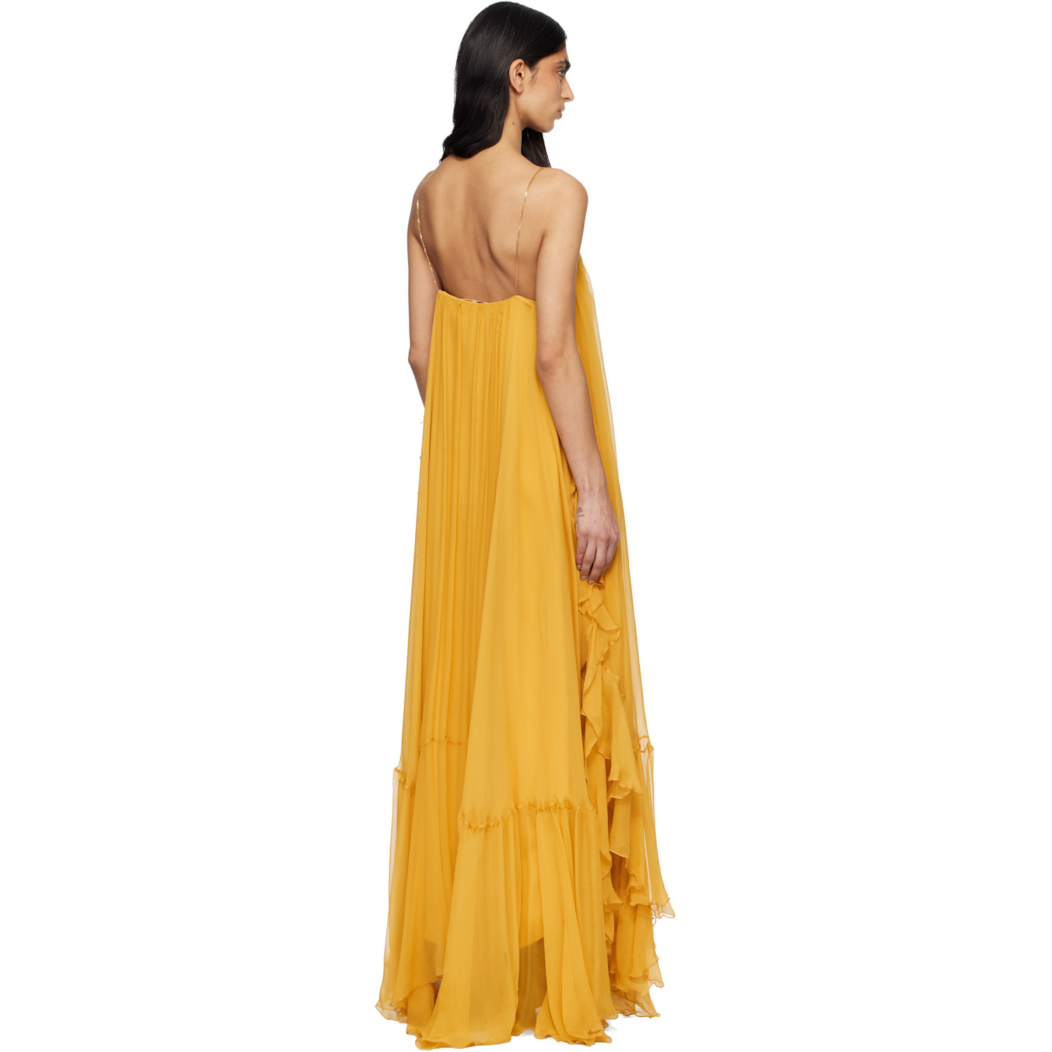  Chloé Yellow Sleeveless Silk Mousseline Maxi Dress 