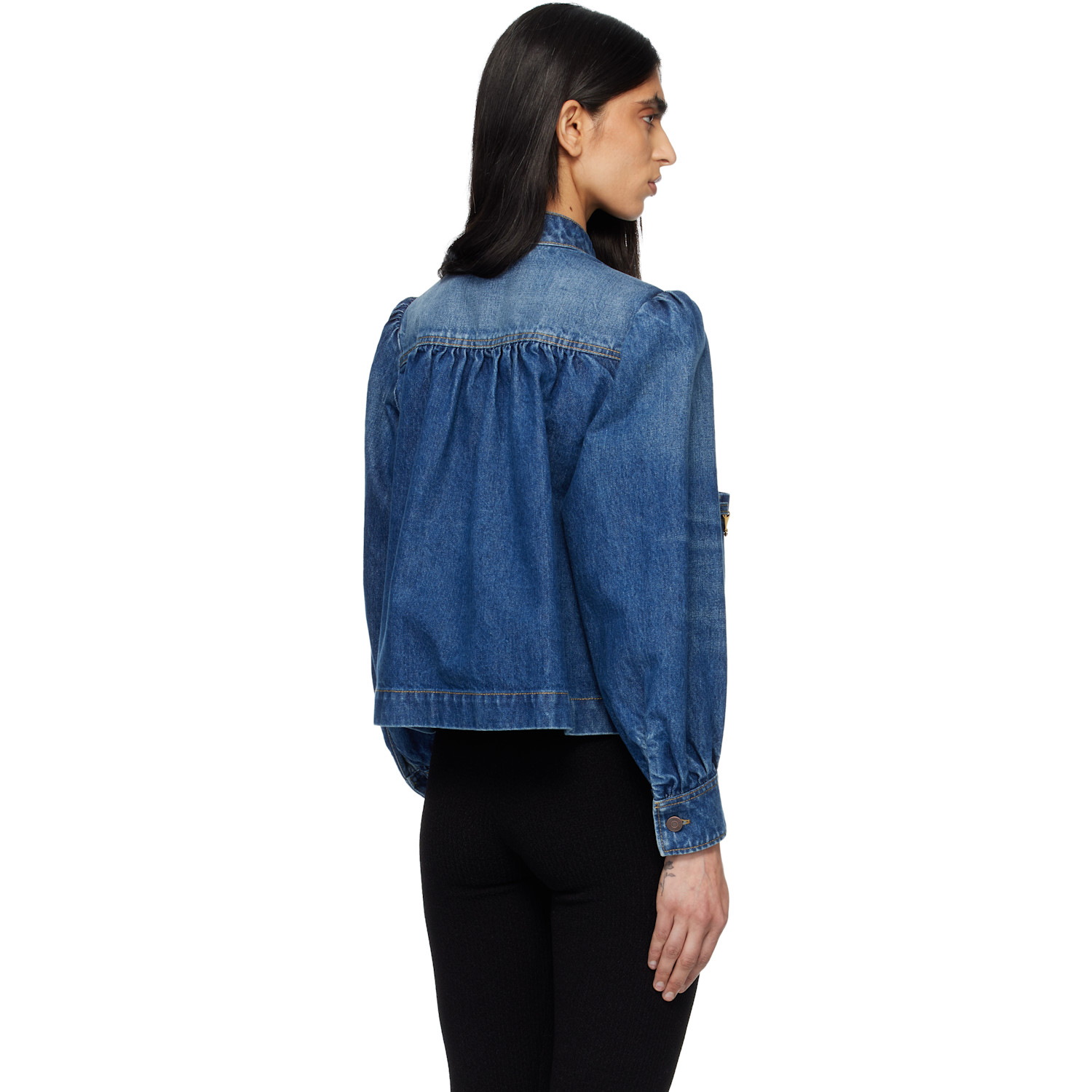  Chloé Indigo High-neck Gathered Denim Jacket 