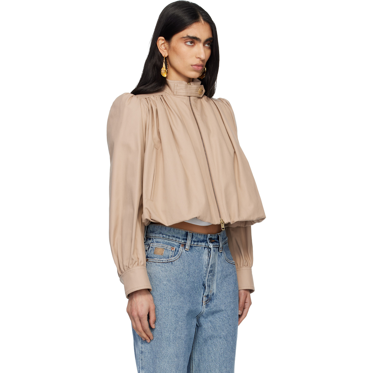  Chloé Beige Cotton Canvas Gathered Boule Jacket 