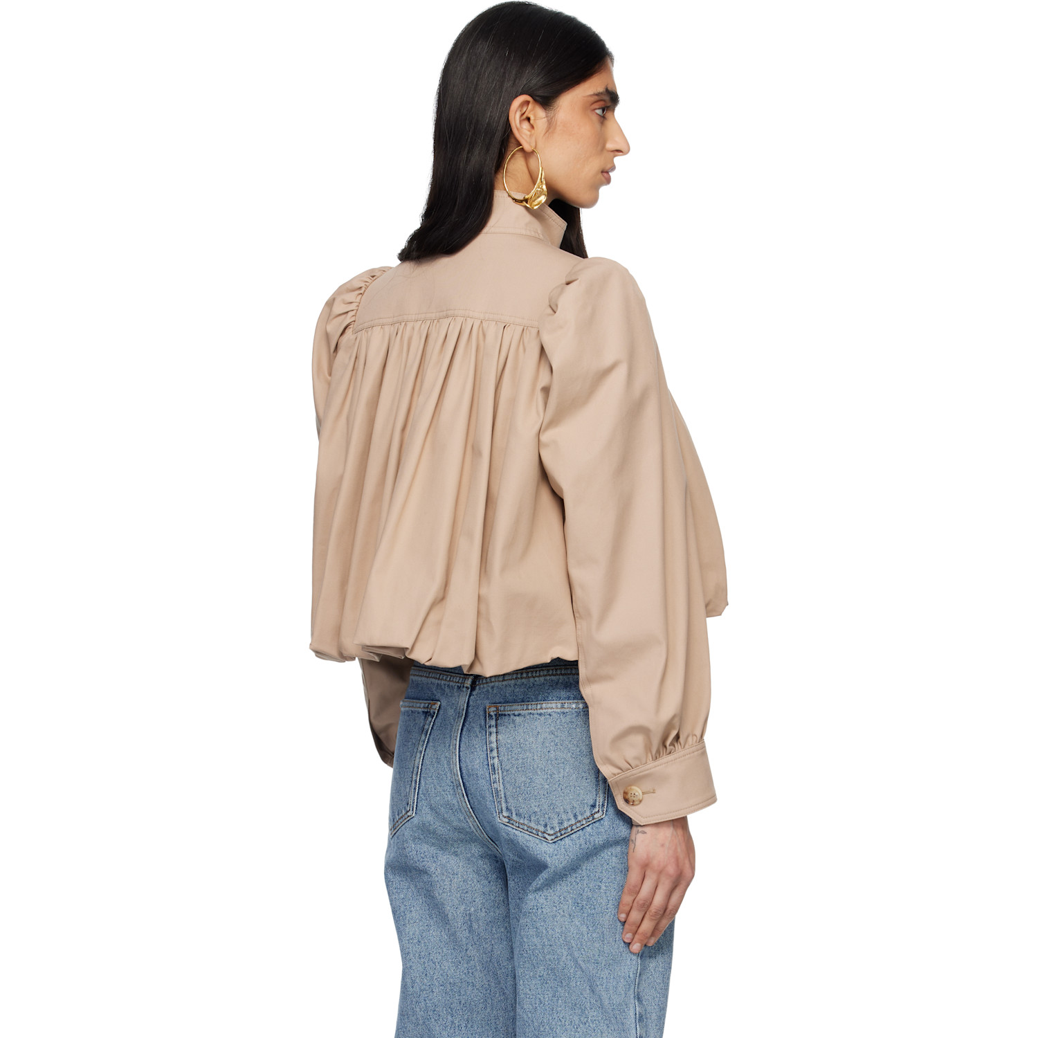  Chloé Beige Cotton Canvas Gathered Boule Jacket 