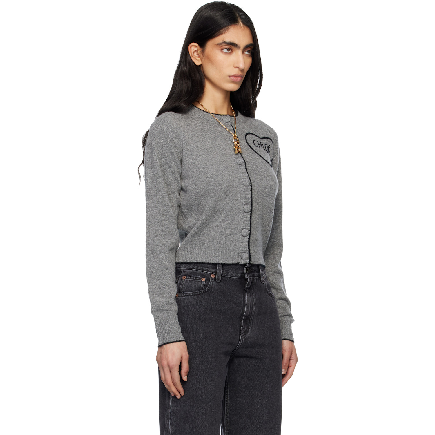  Chloé Gray Fitted Logo Cardigan 