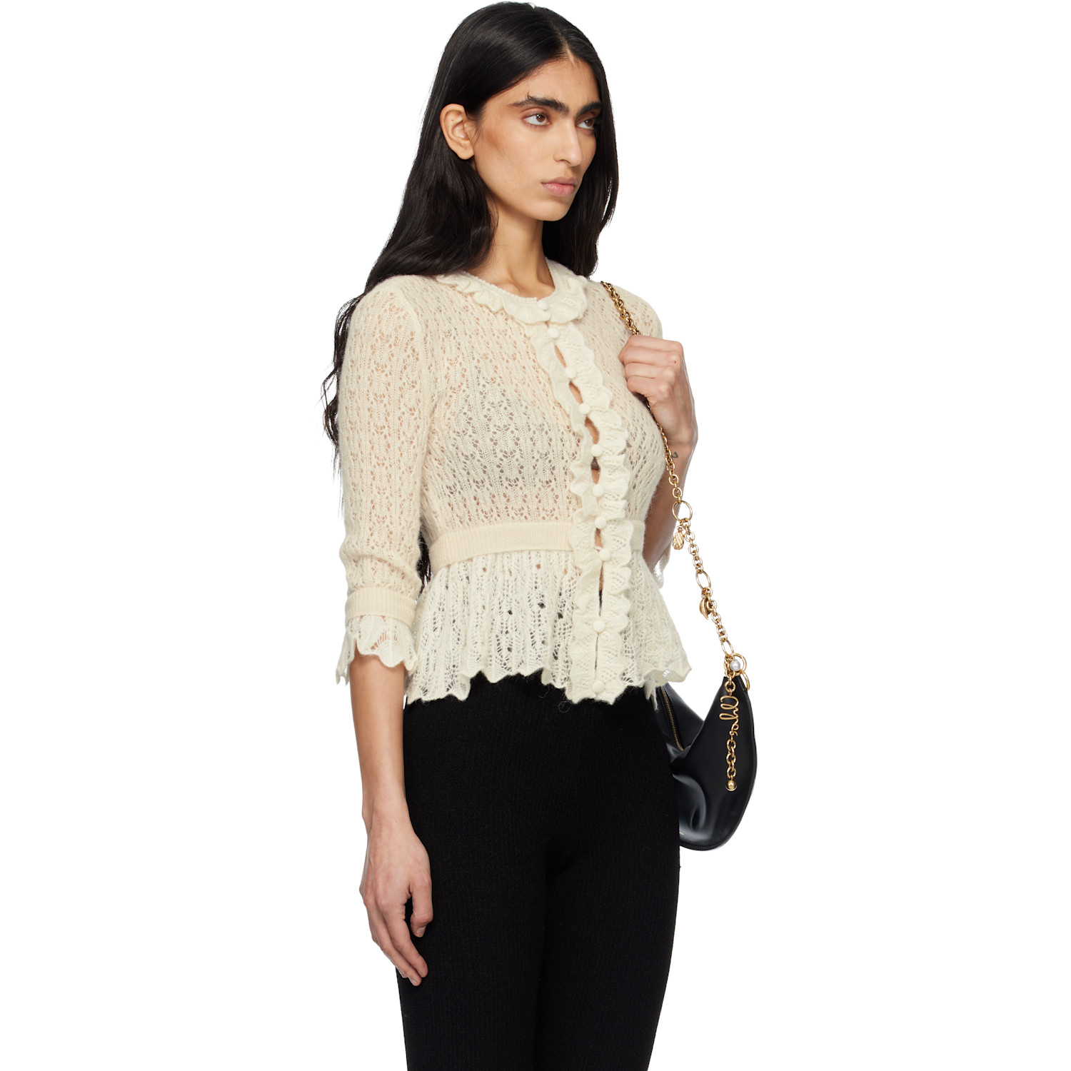  Chloé Off-white Cropped Ruffle Alpaca & Silk Knit Cardigan 