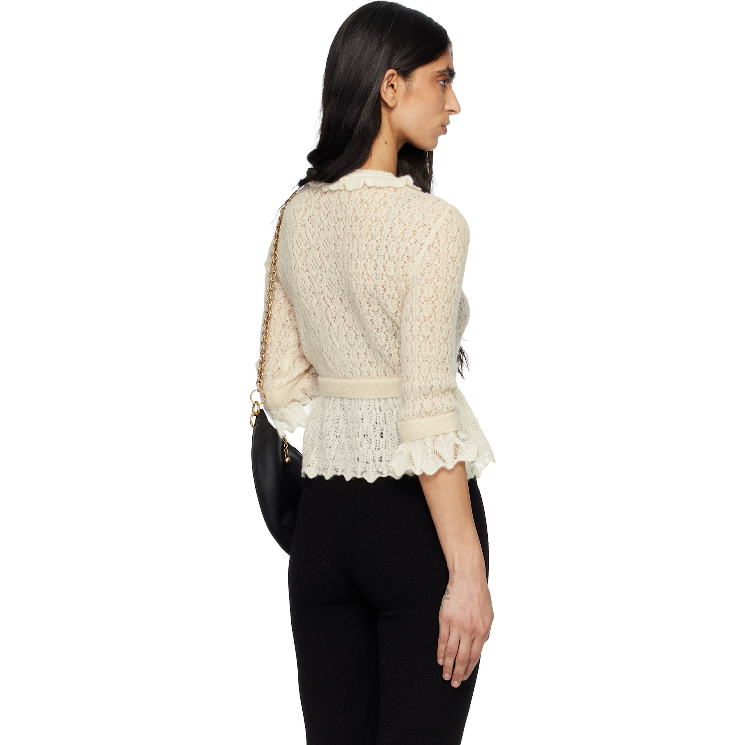  Chloé Off-white Cropped Ruffle Alpaca & Silk Knit Cardigan 