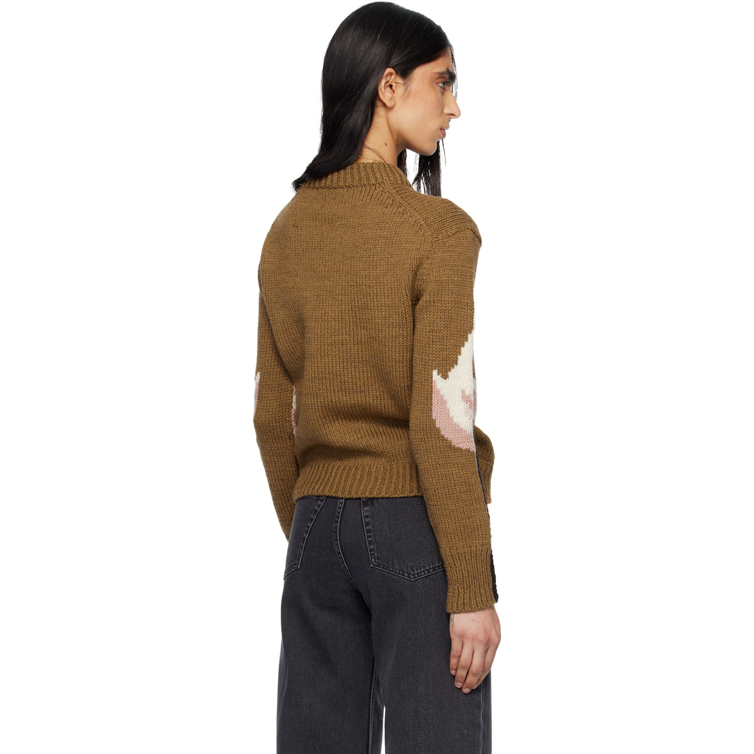  Chloé Brown Crew-neck Logo Wool Knit Sweater 
