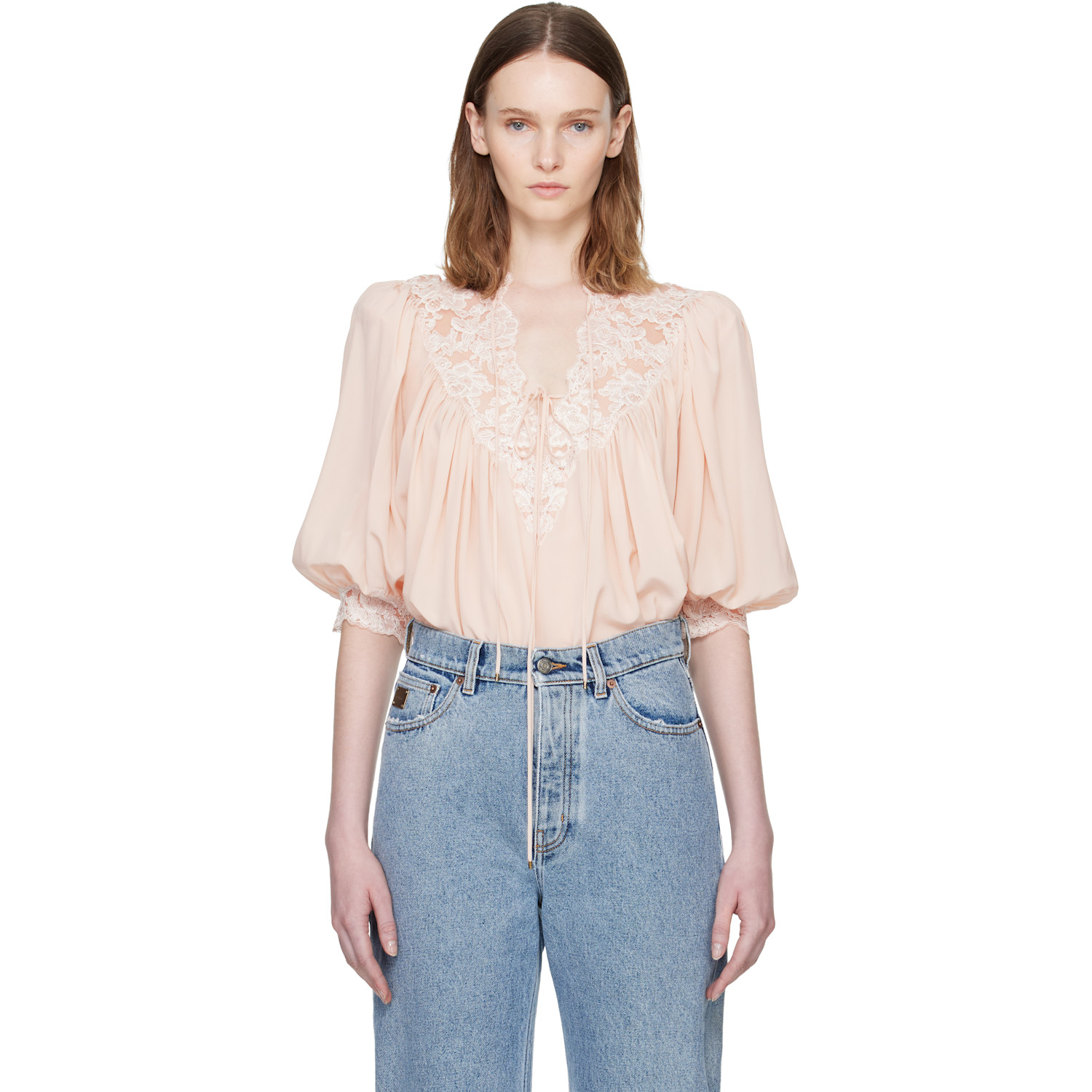 Chloé Pink Fluid Puff-Sleeve Blouse