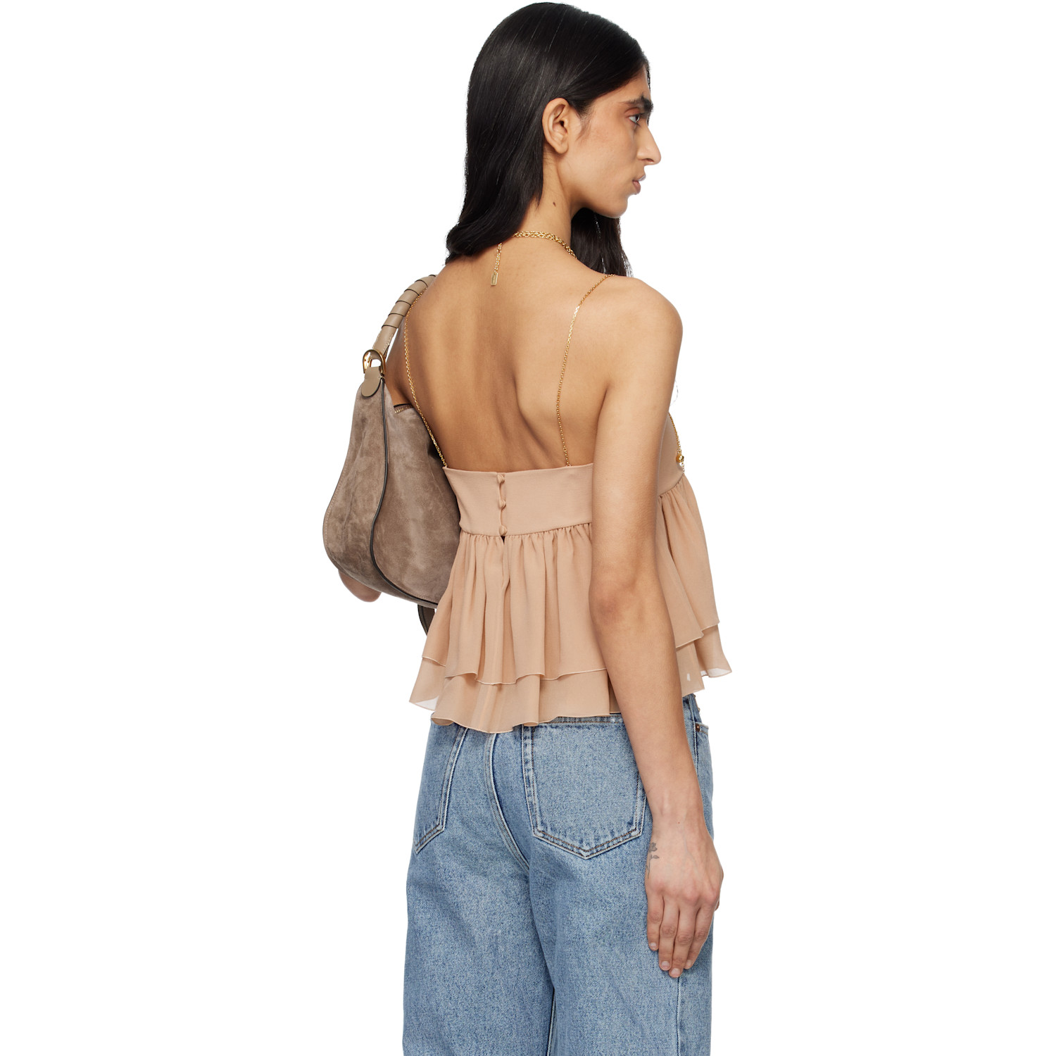  Chloé Pink Sleeveless Ruffle Silk Georgette Top 