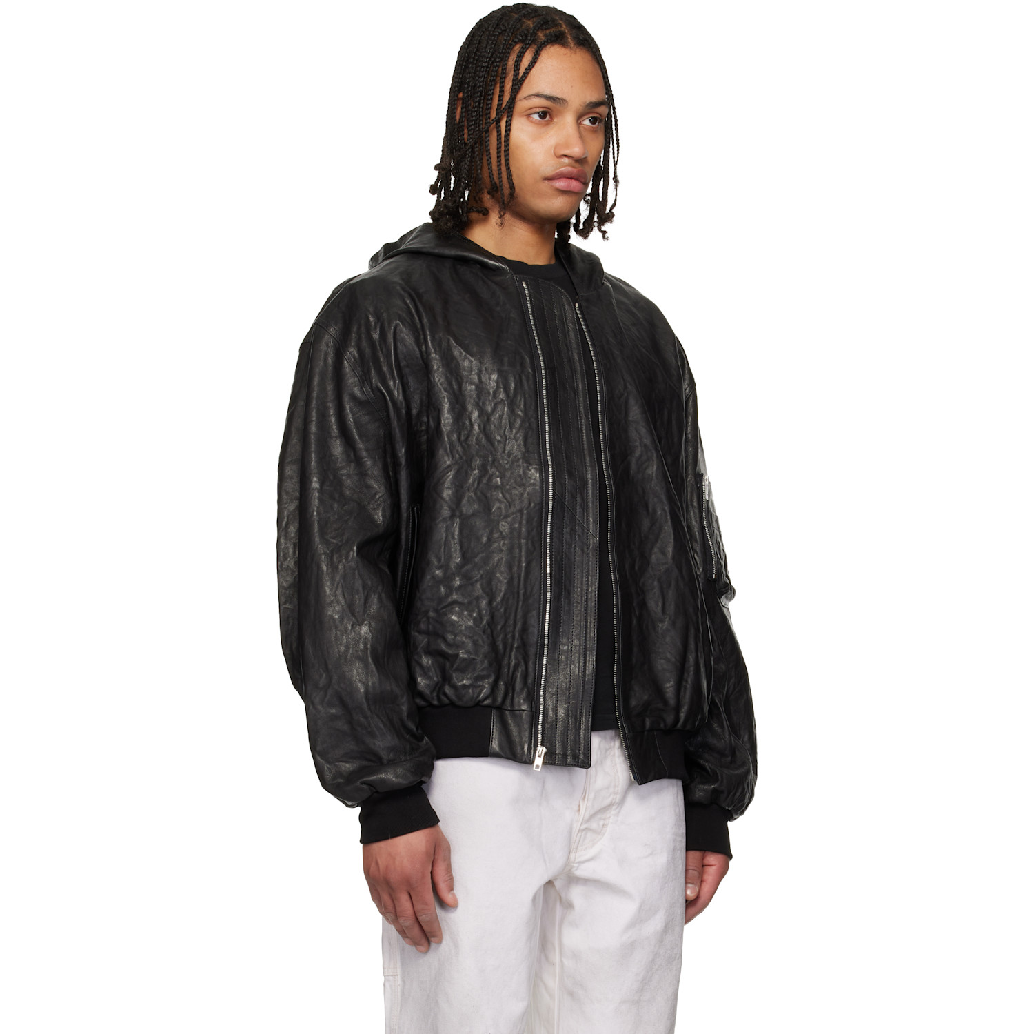  Alexander Digenova Black Leather Hooded Jacket 