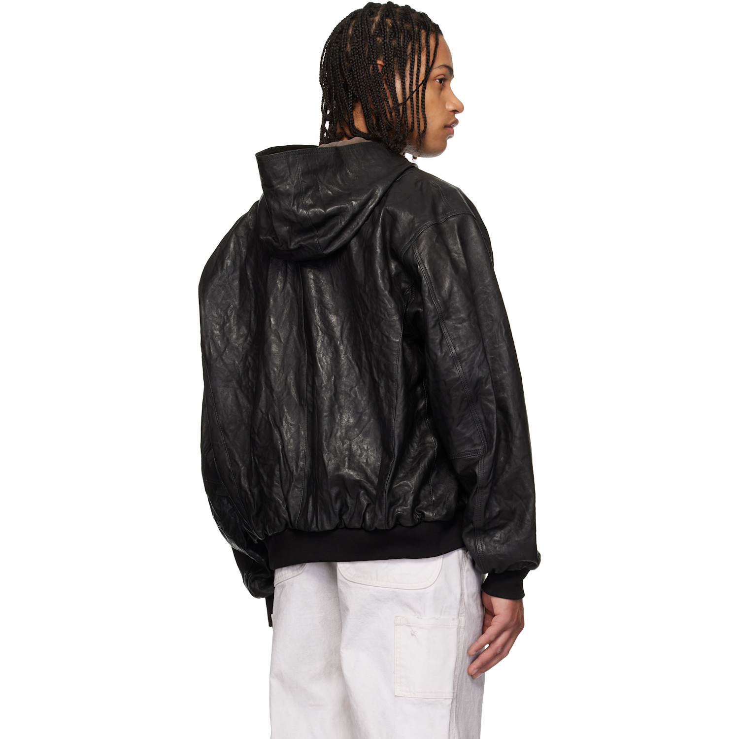  Alexander Digenova Black Leather Hooded Jacket 