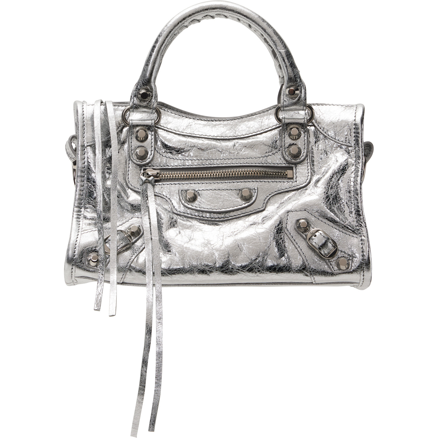 Balenciaga Silver 'Le City Mini' Metallic Lamb Leather Bag