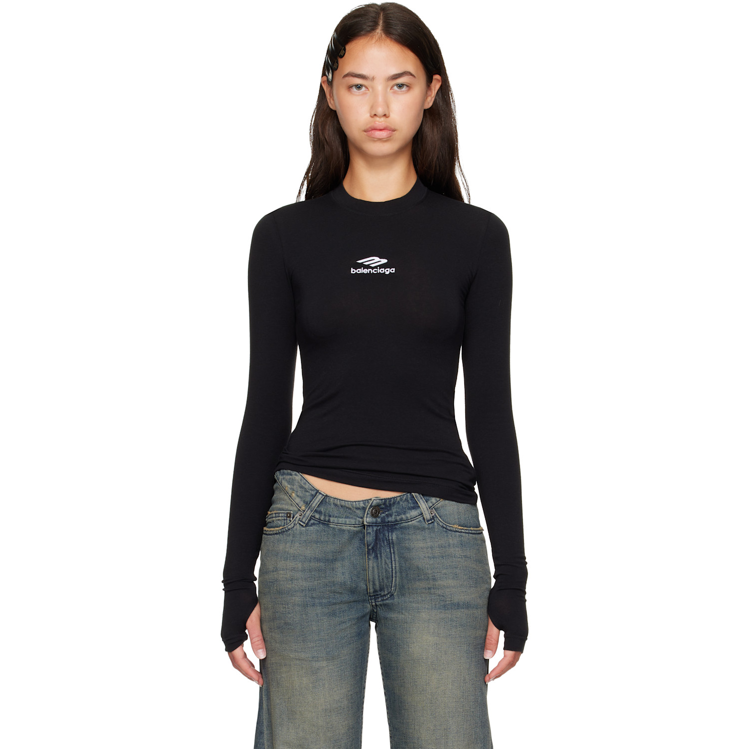 Balenciaga Black Ski Fitted Crewneck T-shirt