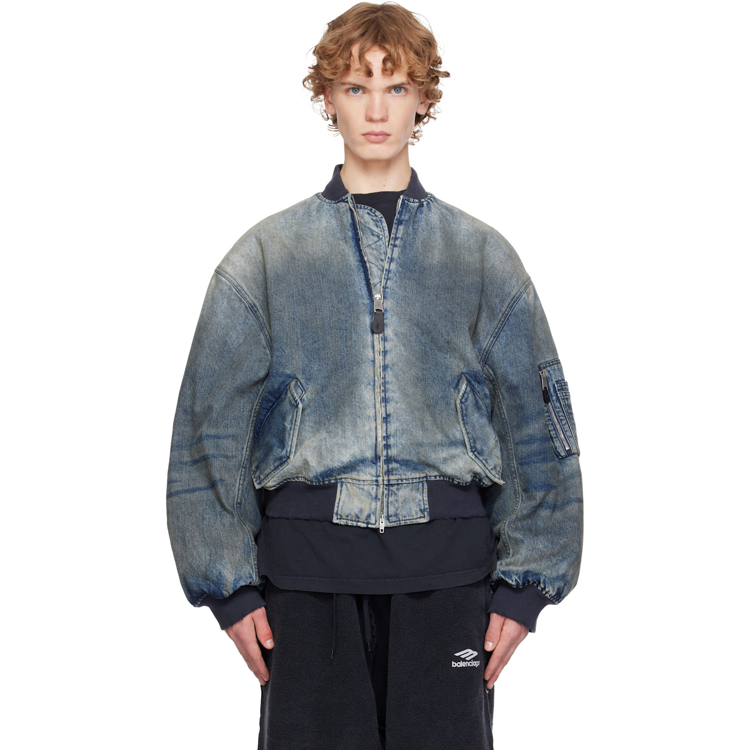 Balenciaga Blue Standard Denim Bomber Jacket