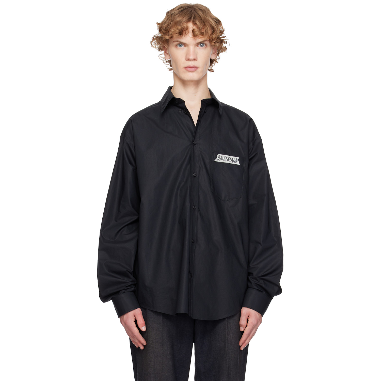 Balenciaga Black Masking Tape Long Sleeve Large Fit Shirt