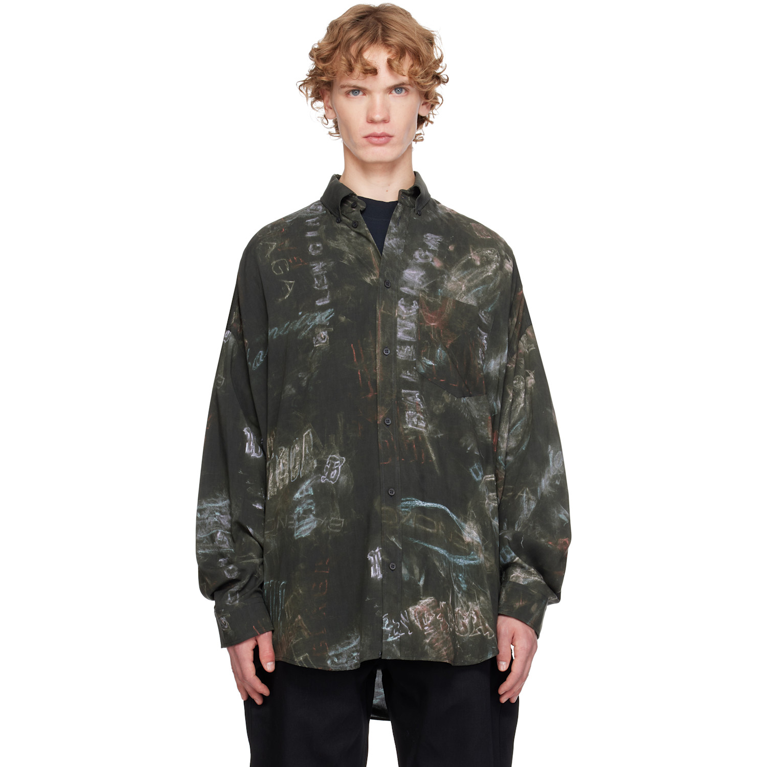 Balenciaga Gray Washed Crayon Allover Long Sleeve Cocoon Shirt