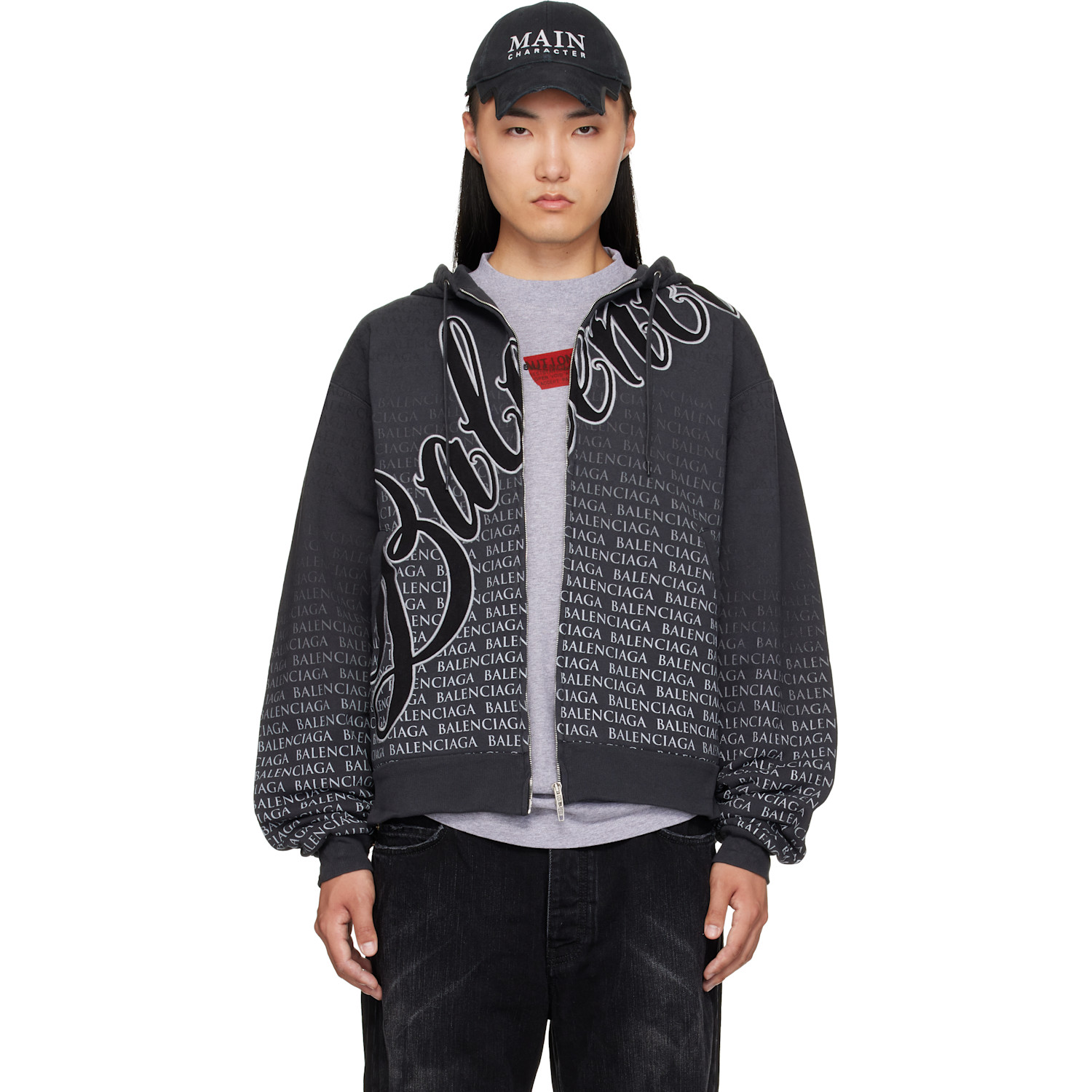 Balenciaga Black Oversized Zip-Up Hoodie