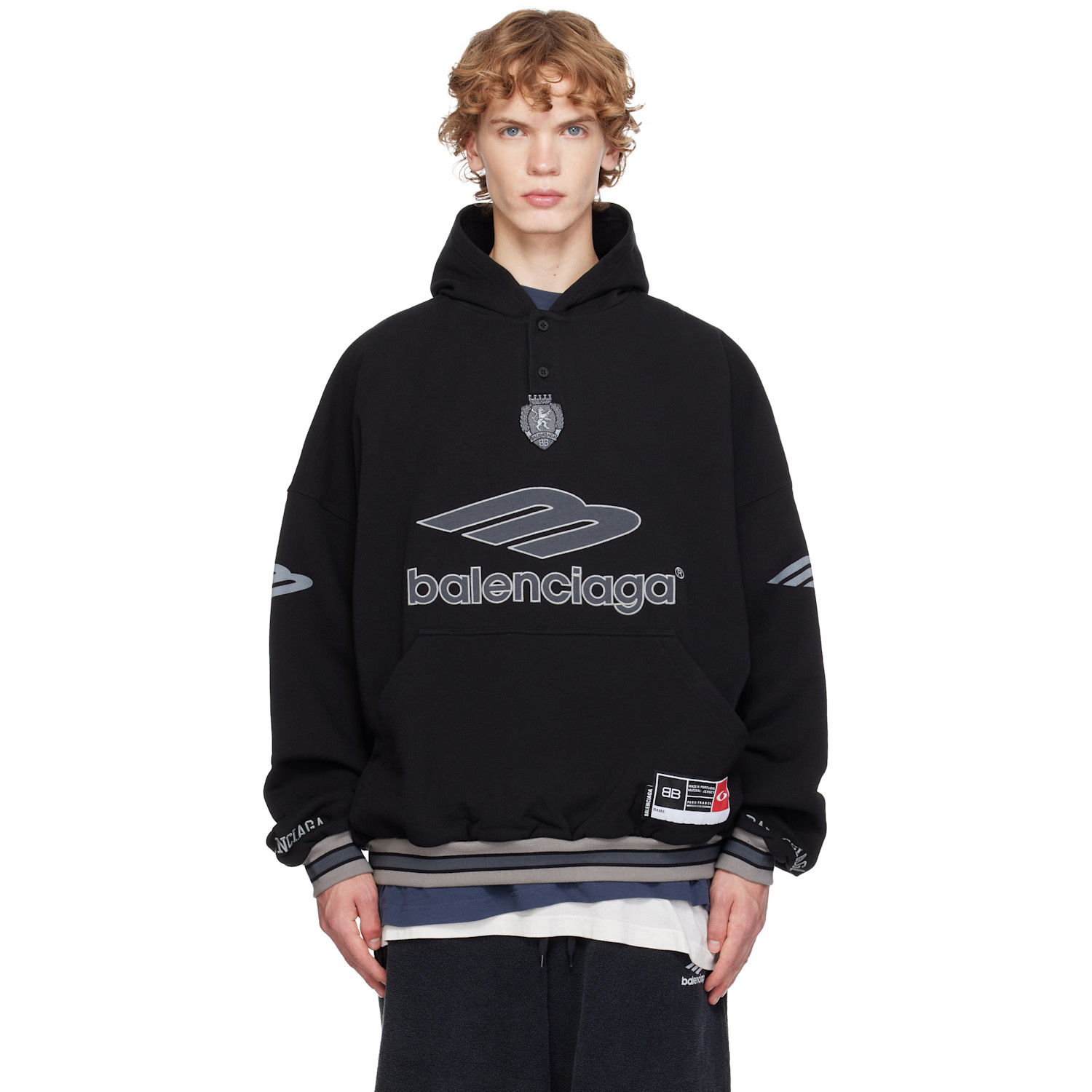 Balenciaga Black 3B Football Polo Hoodie