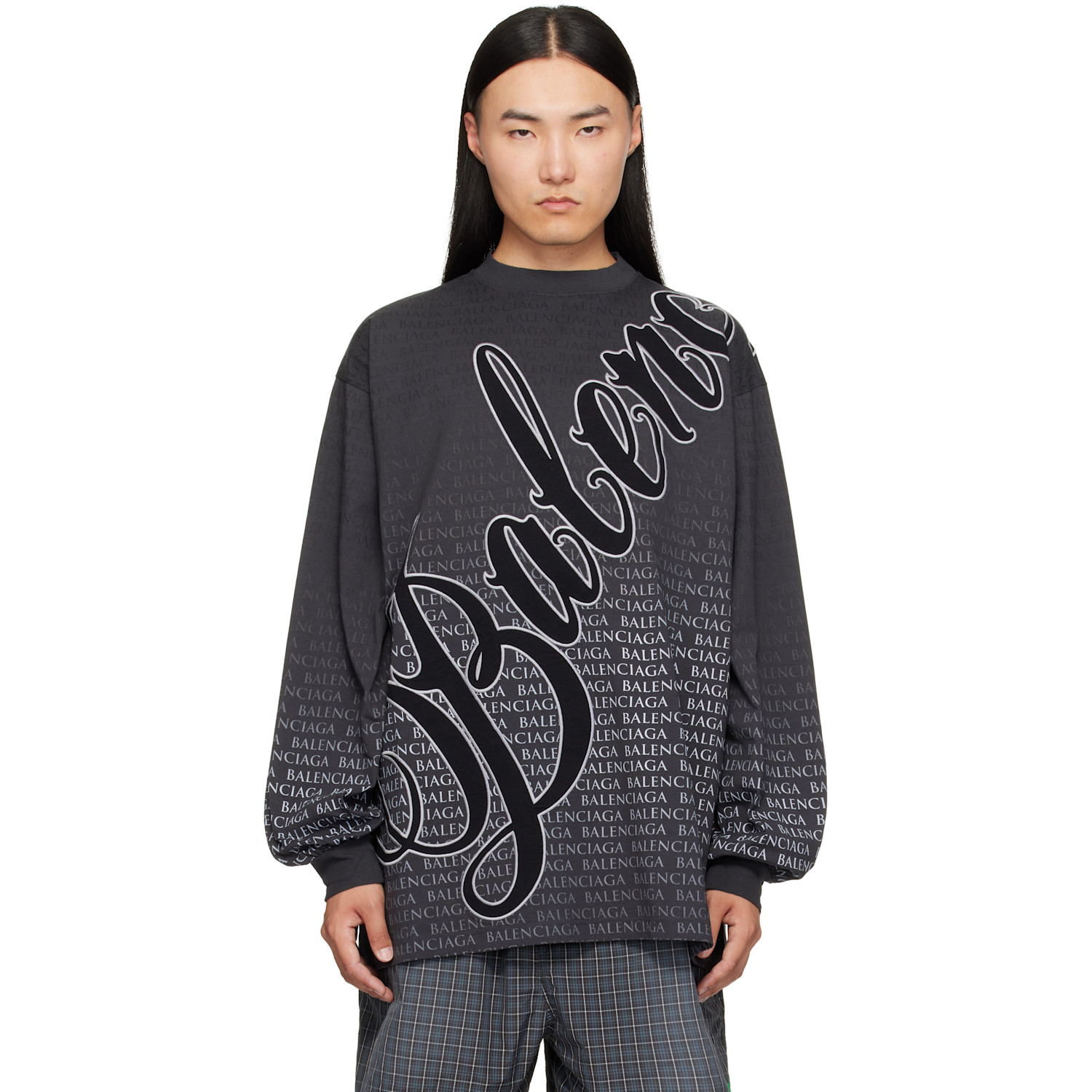 Balenciaga Gray Printed Long-Sleeve T-Shirt