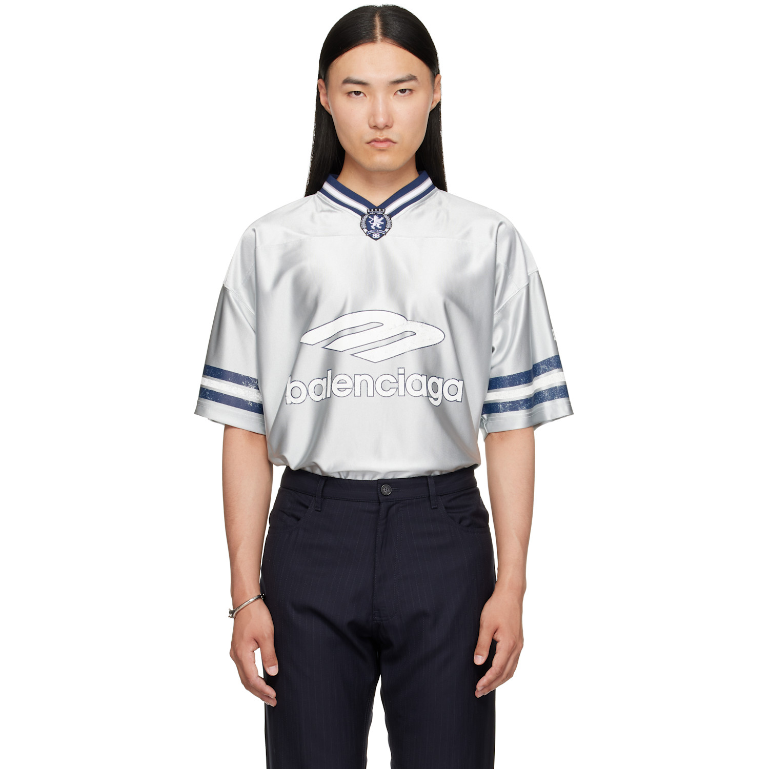 Balenciaga Gray V-Neck Oversized T-Shirt