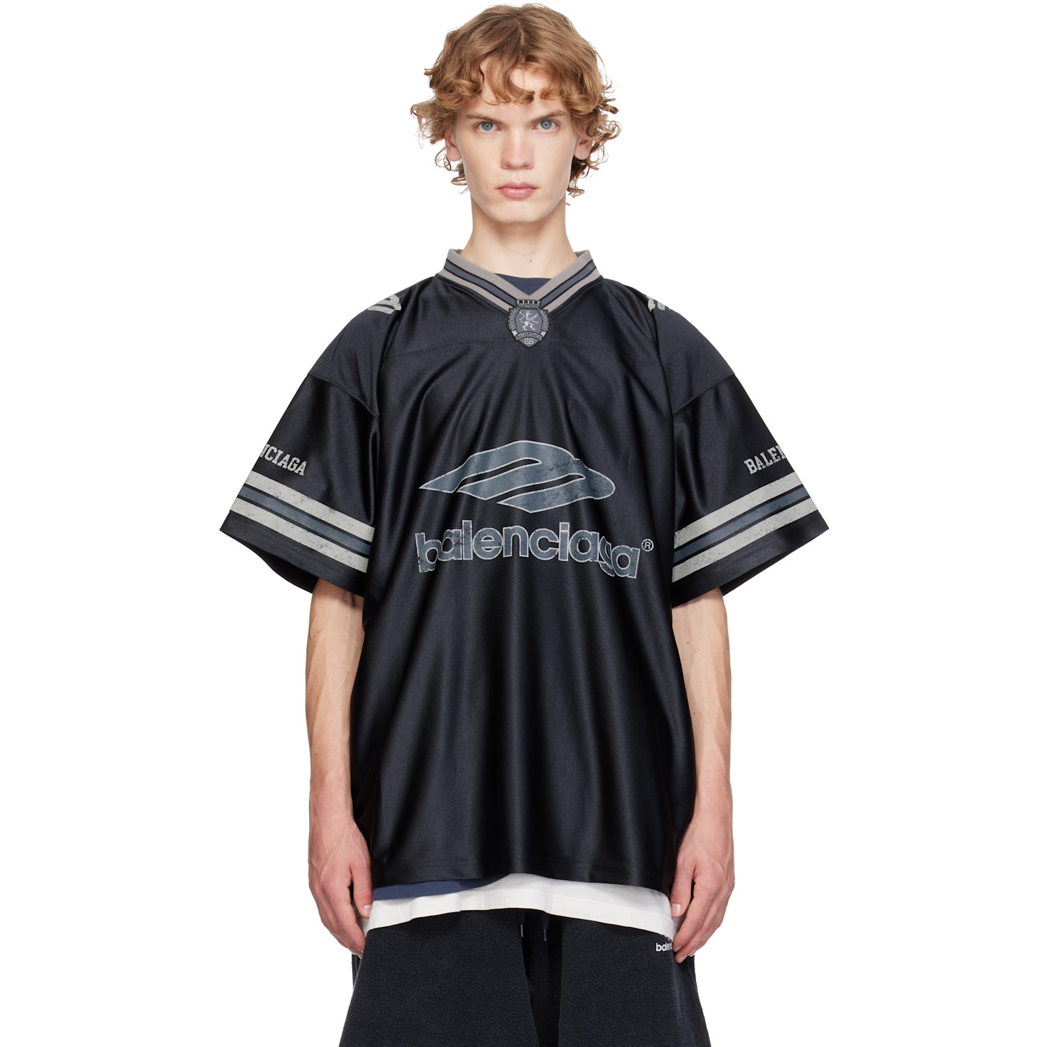 Balenciaga Black 3B Football V-Neck Oversized Jersey
