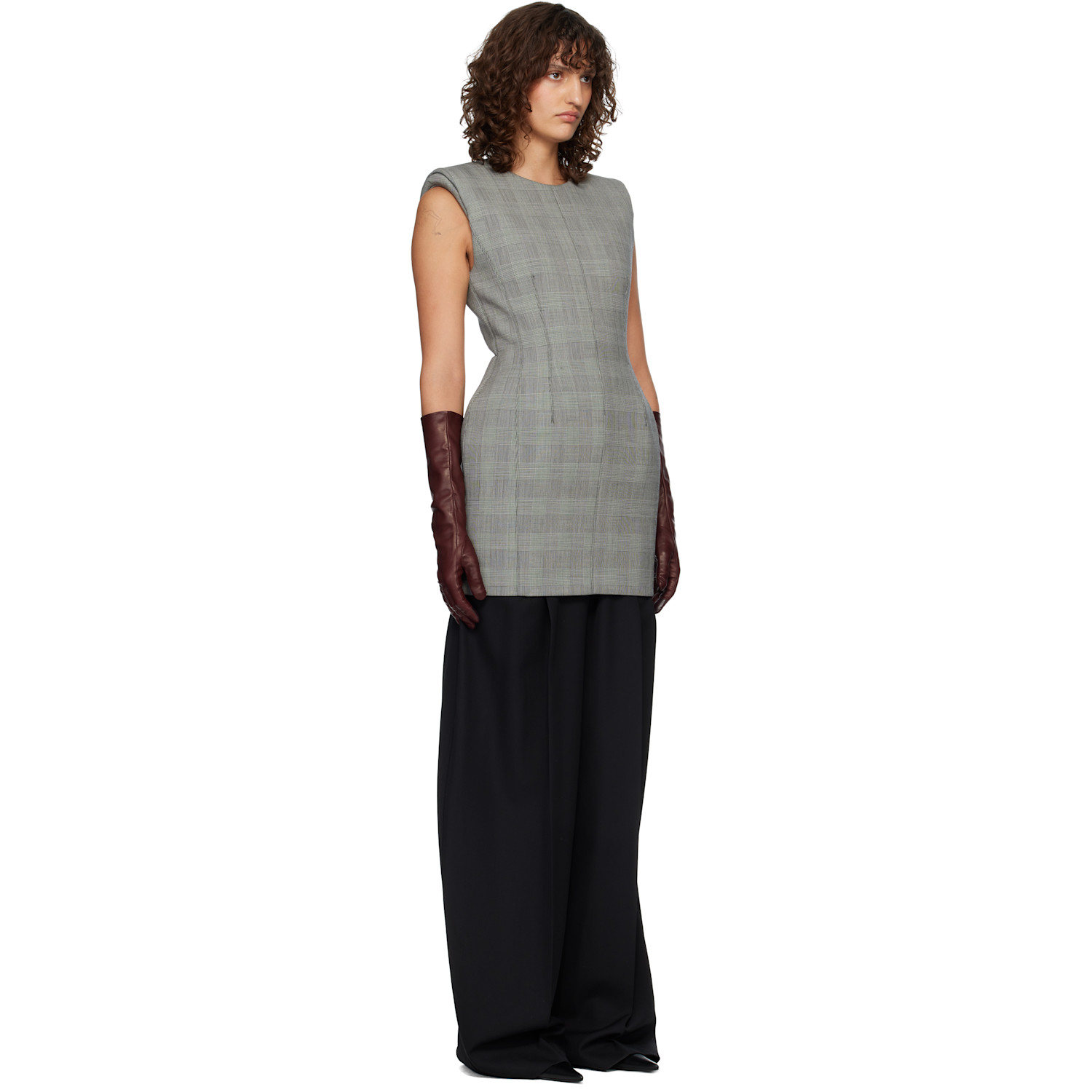  Mugler Gray Checked Stockman Mini Dress 