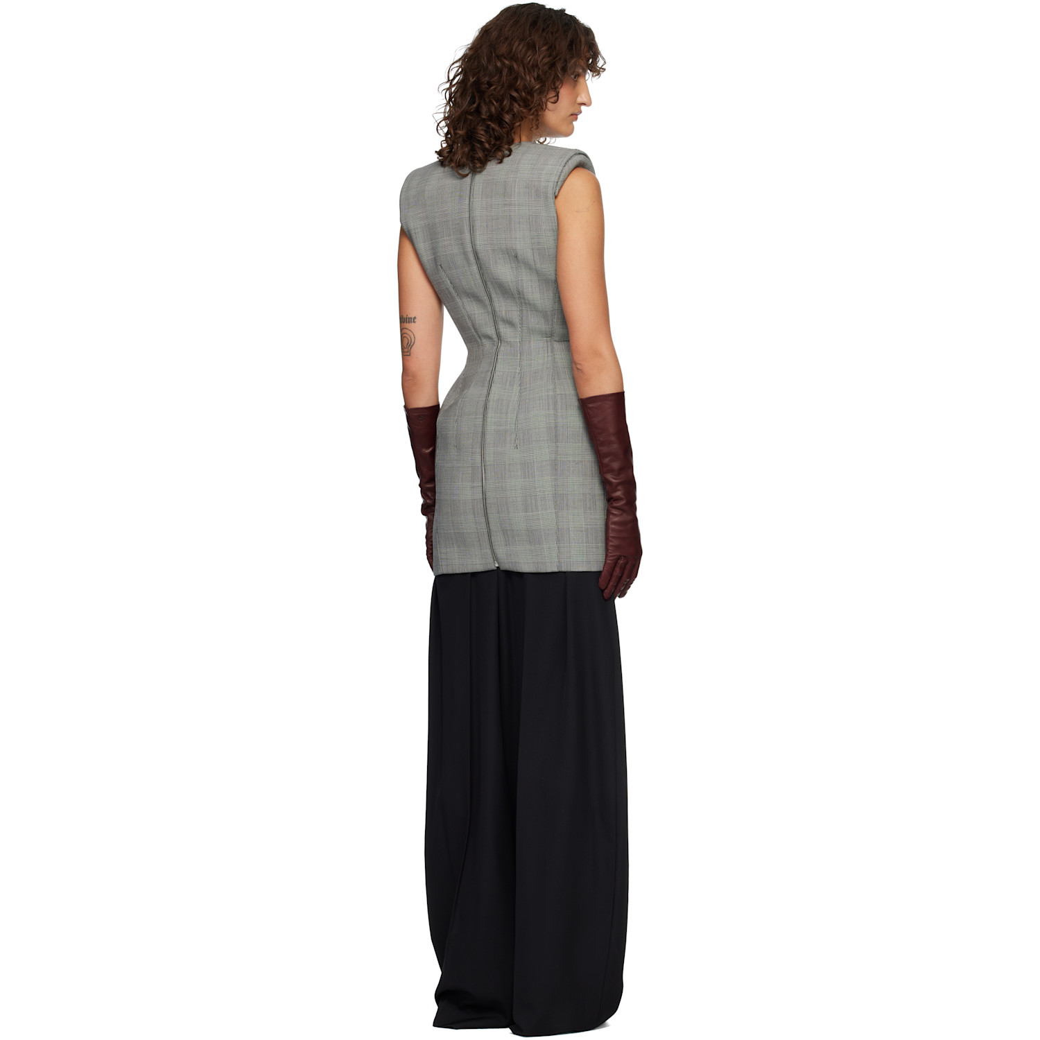  Mugler Gray Checked Stockman Mini Dress 