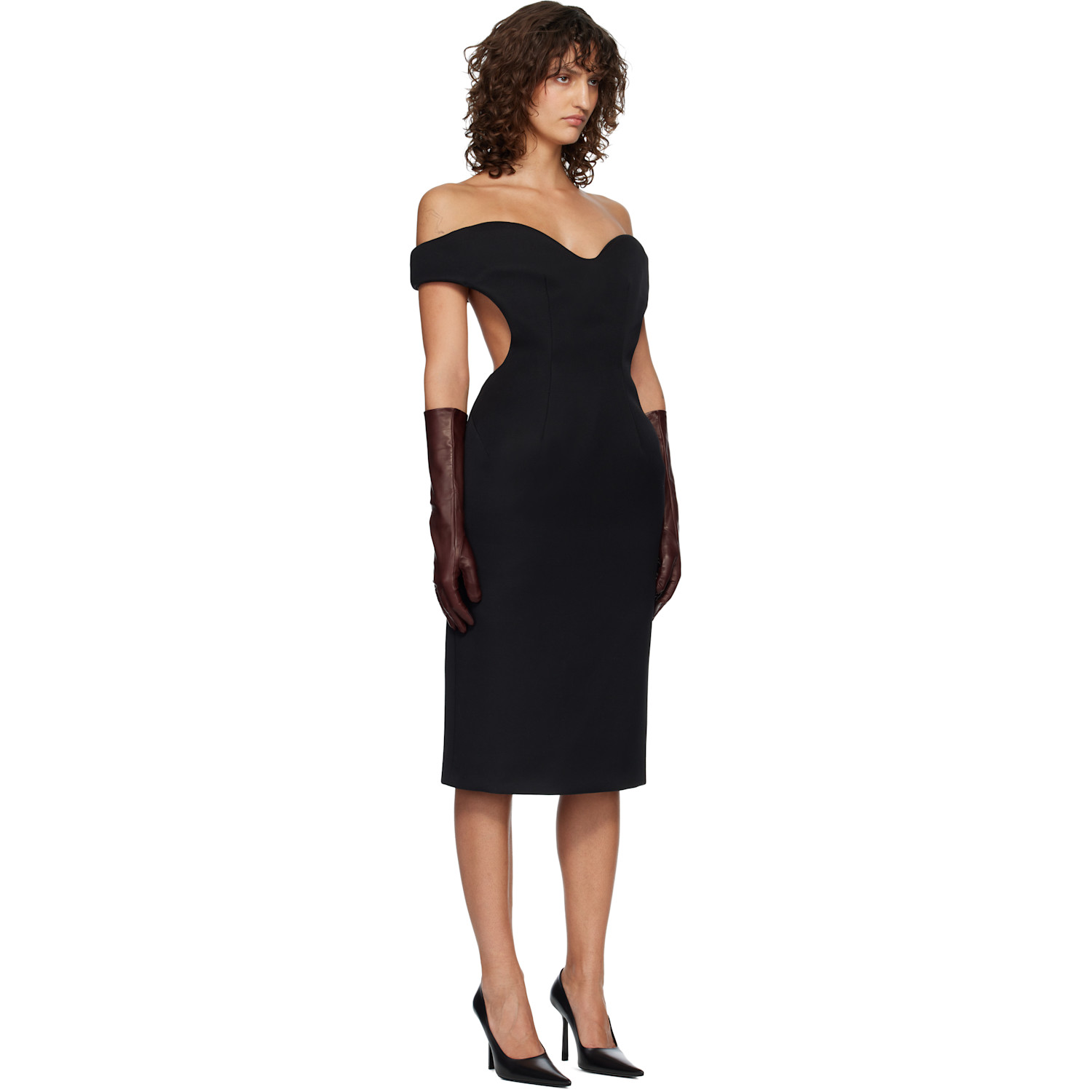 Mugler Black Sculptural Midi Dress 