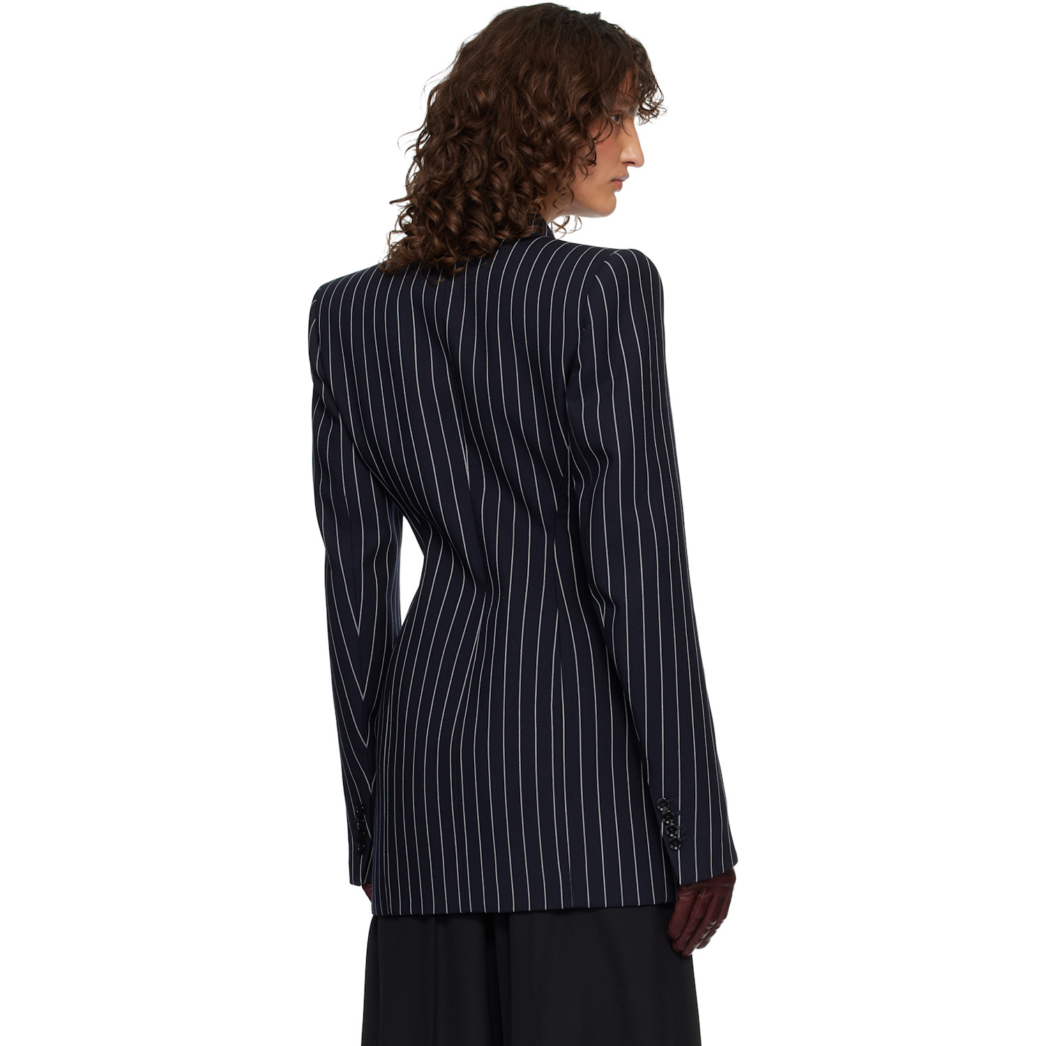  Mugler Navy Pinstripe Hourglass Blazer 