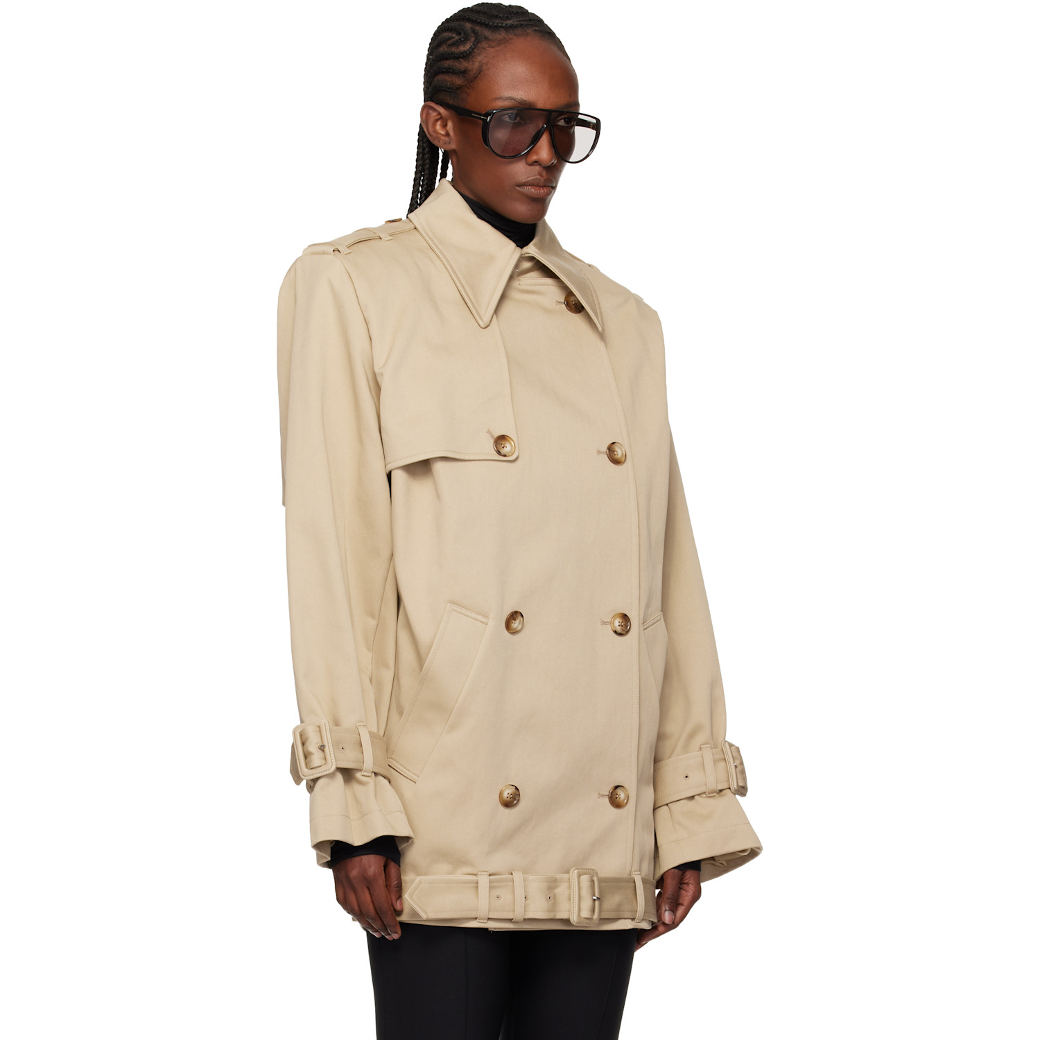  Mugler Beige Dropped Trench Coat 