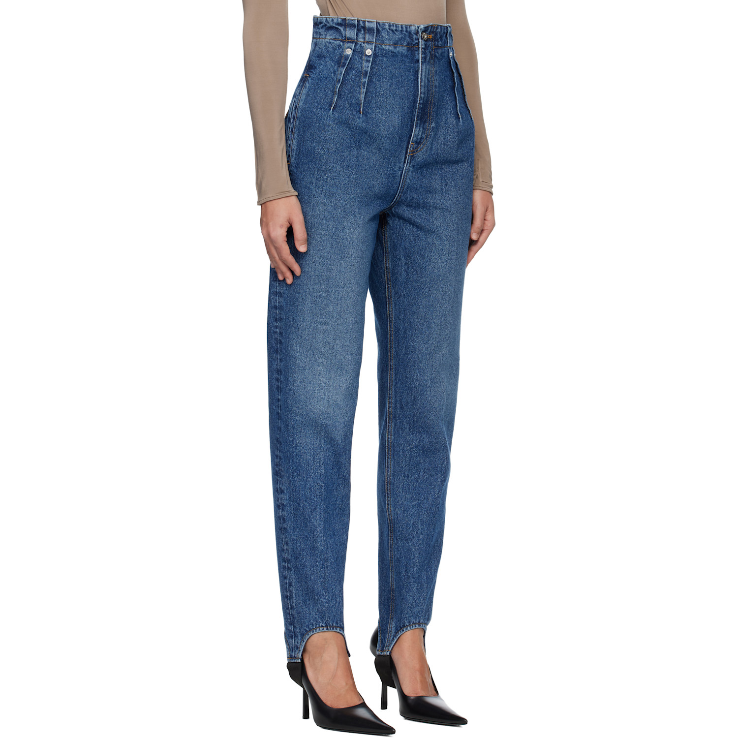  Mugler Blue Denim Cigarette Stirrup Jeans 