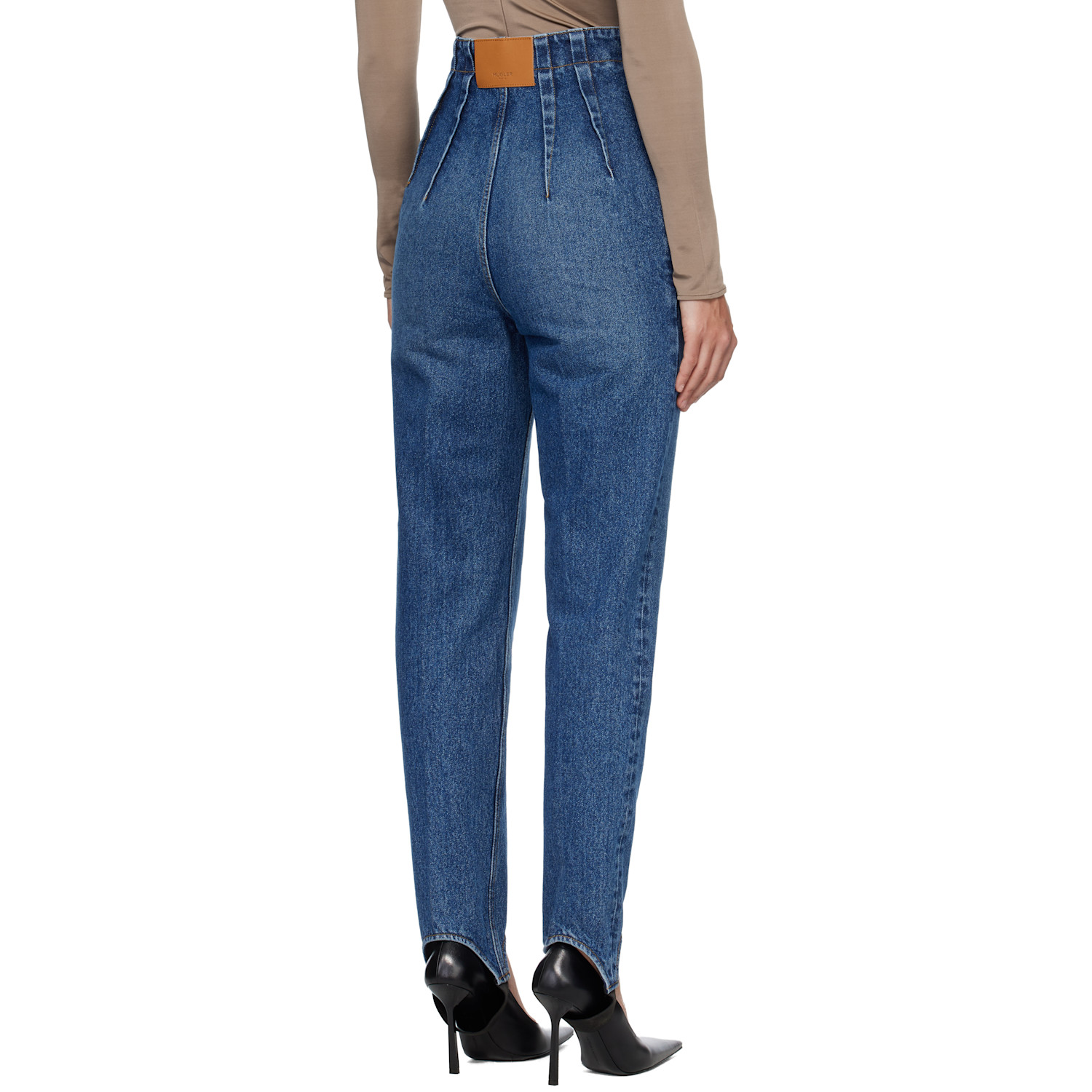  Mugler Blue Denim Cigarette Stirrup Jeans 