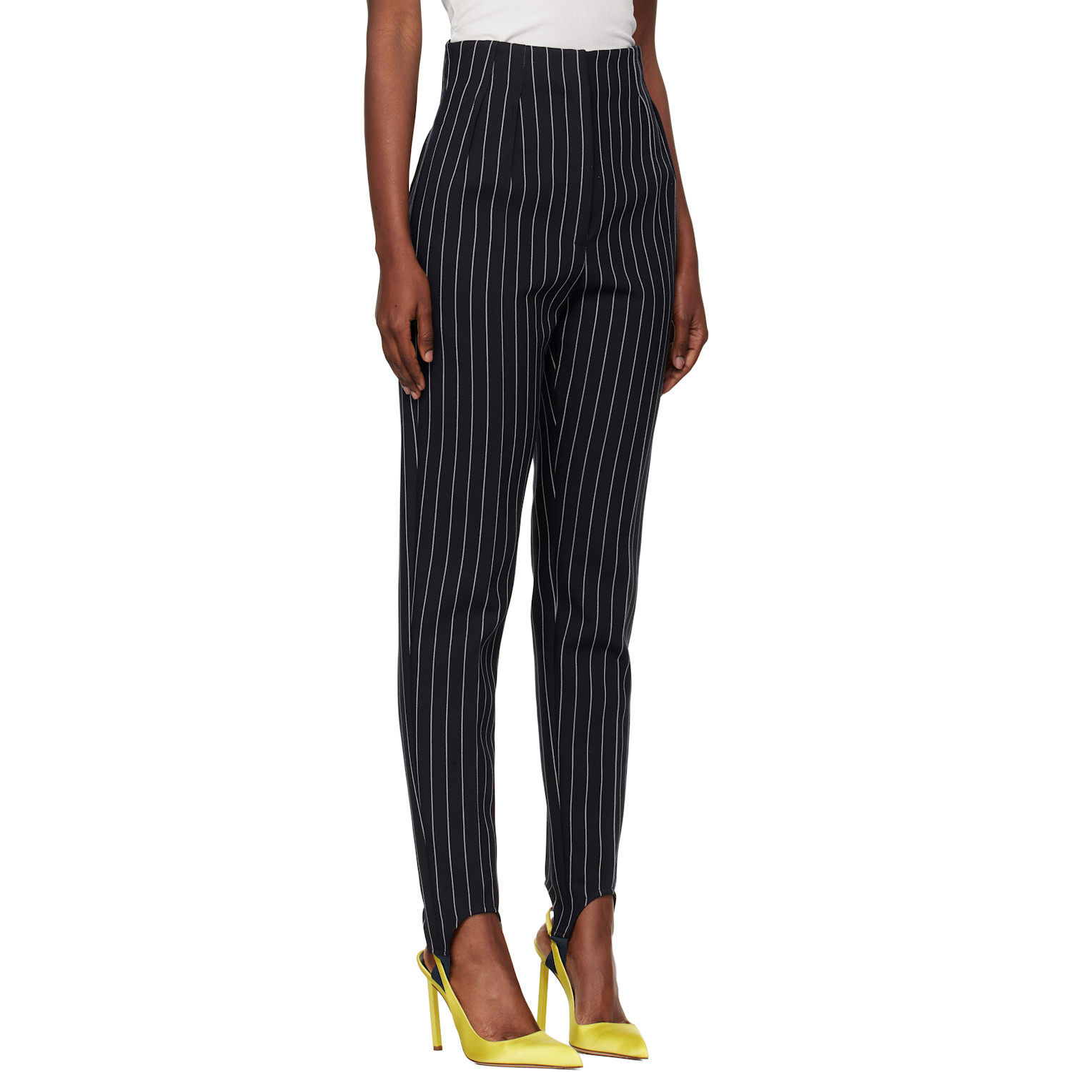  Mugler Navy Pinstripe Cigarette Stirrup Trousers 
