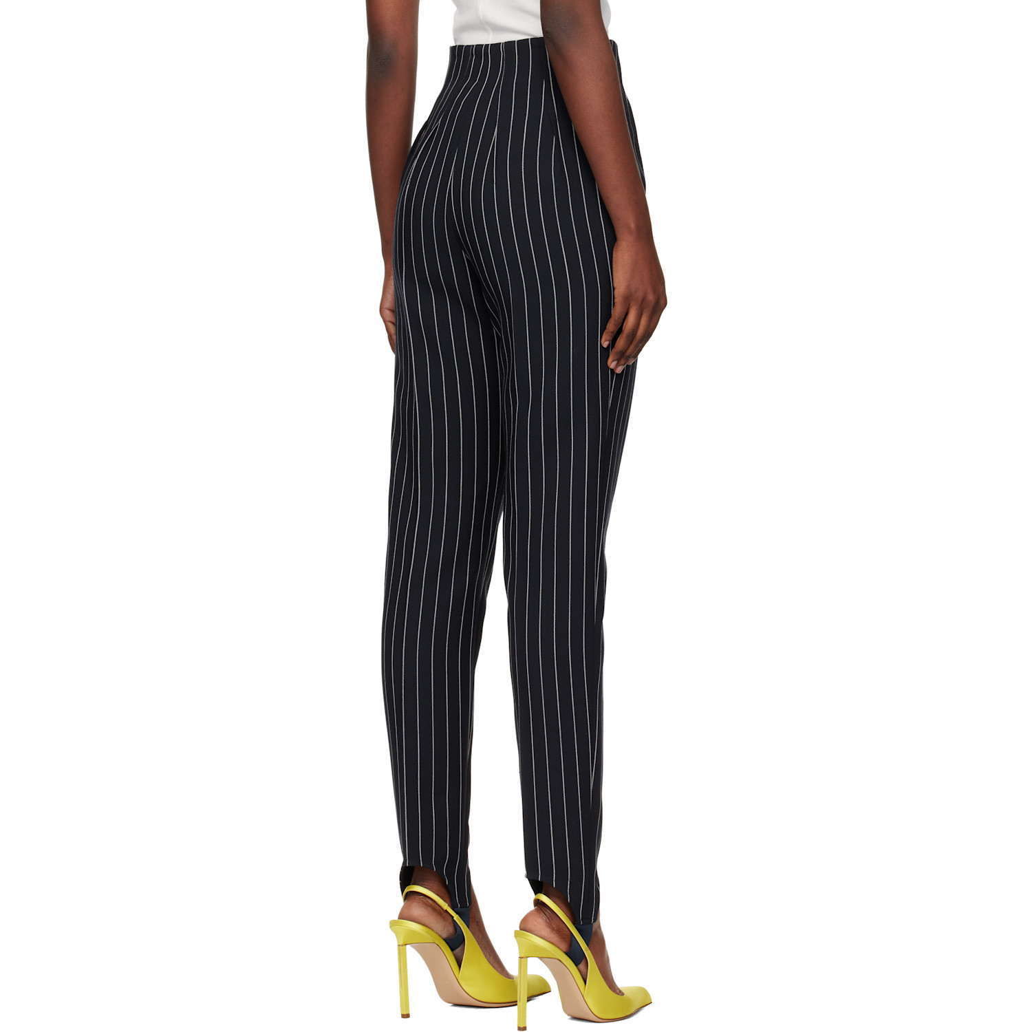  Mugler Navy Pinstripe Cigarette Stirrup Trousers 