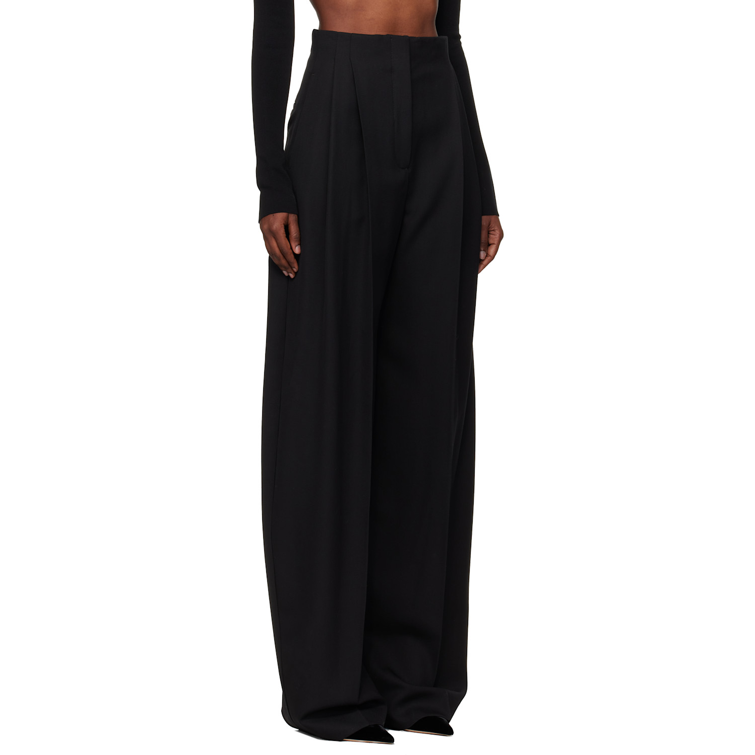  Mugler Black Wide Pleated Trousers 