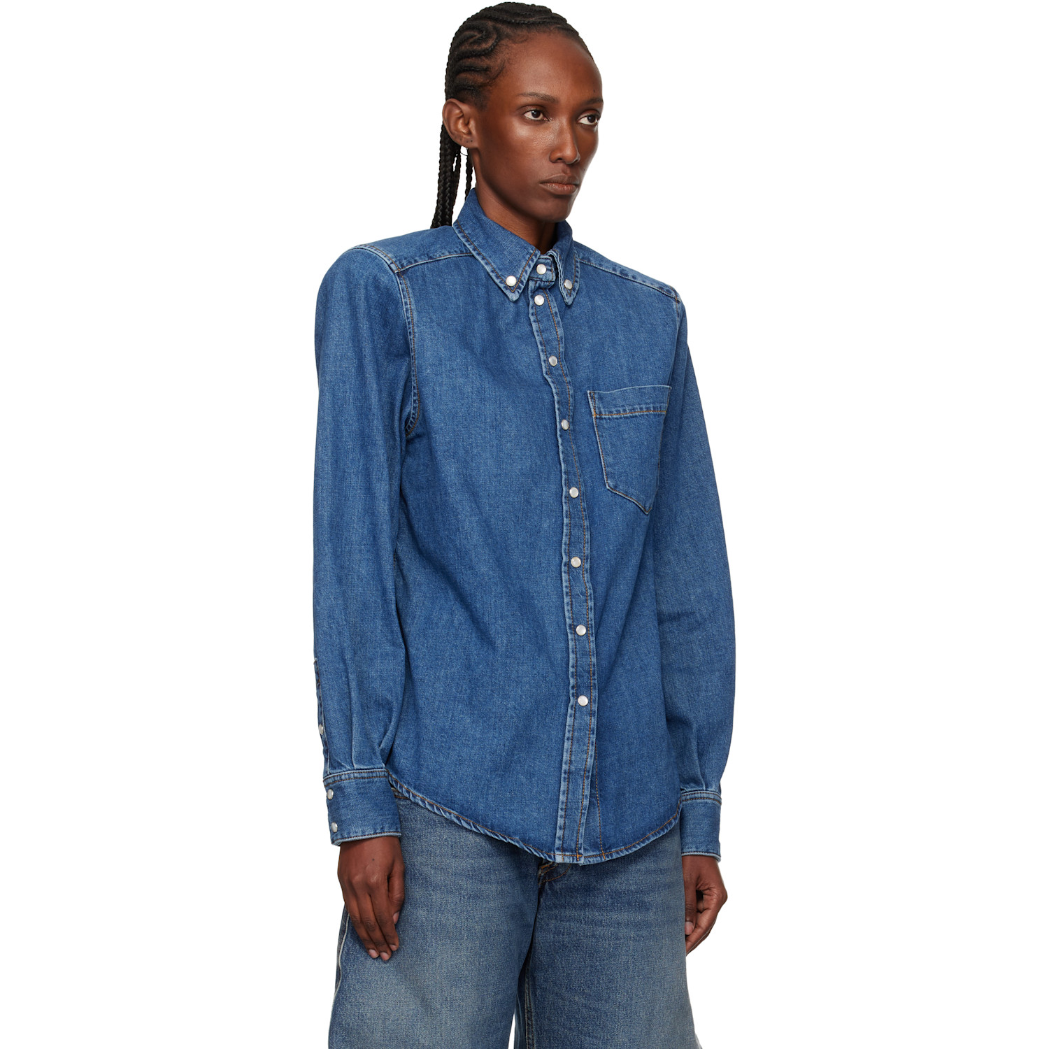  Mugler Blue Denim Power Shirt 