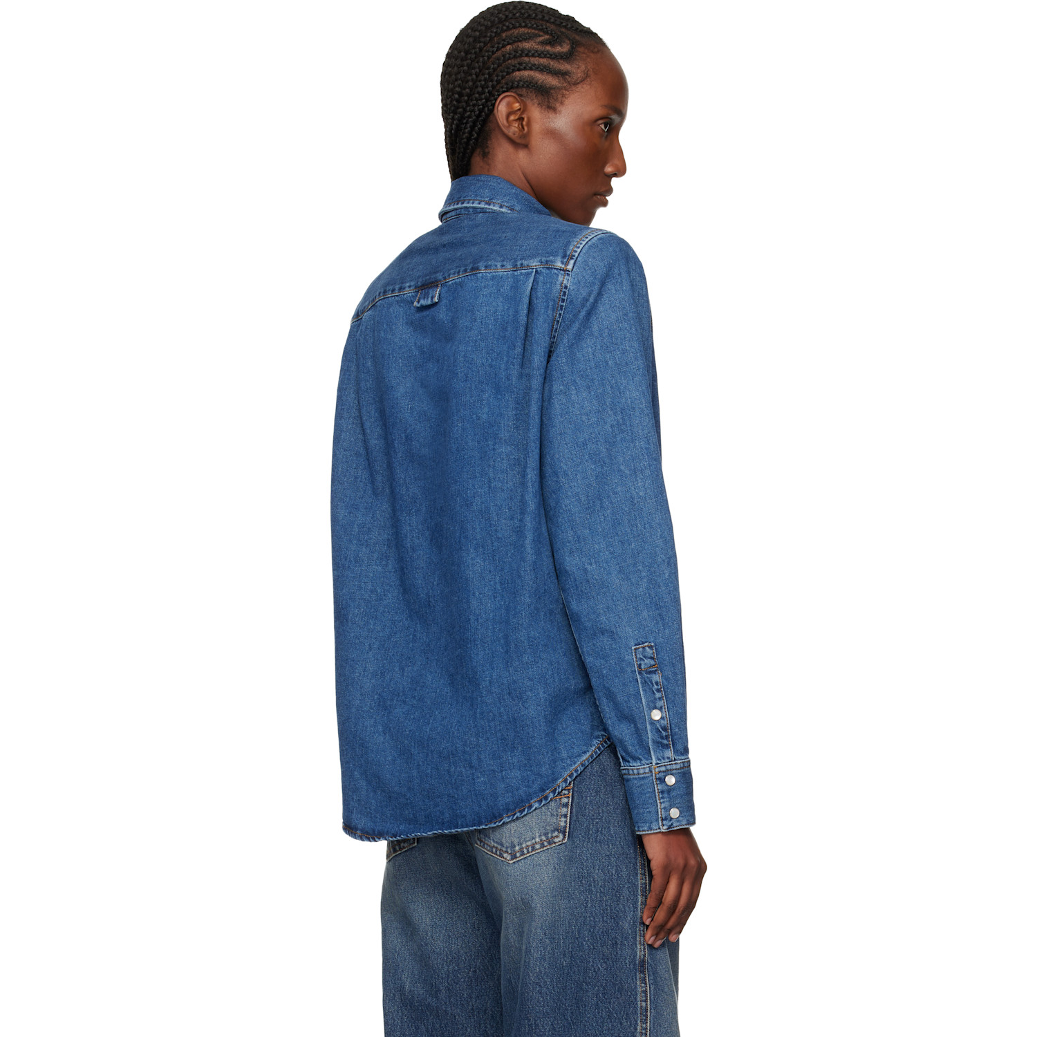  Mugler Blue Denim Power Shirt 